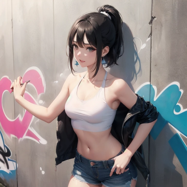 miyamizu_mitsuha, red bowtie,
jewelry, white yoga crop top, white yoga tight shorts, hands on chest,see-through, looking at viewer, hair ornament, choker, shy,
(masterpiece, top quality, best quality, official art, beautiful and aesthetic:1.2), (1 girl), extreme detailed, colorful, highest detailed,
(huge breasts:1.2, upper body, from below, cameltoe, ) white panties,
china city,street, sun, cloud, wall, leaning, armpits