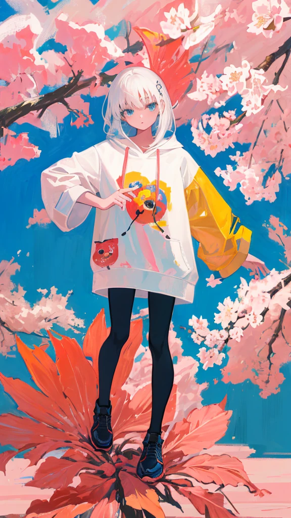 (shape: giant gram), (flat color:0.9),(colorful:1.1),(masterpiece:1,2), highest quality, masterpiece, High resolution, original, highly detailed wallpaper, looking at the viewer,,,1 girl,alone,Basquiat style,cherry blossoms,white background