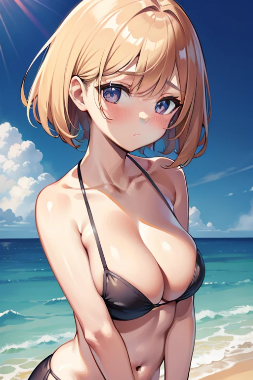 1girl,masterpiece, Awards, high quality, High resolution, HD, 4K,8K,high quality,portrait,simple background,closeup upperbody,white clothes,Independently deformed breasts,shruged,viscous paint,(swiping breasts:1.3),shorts,short hair,oily skin,Slimy Cleavage,(Cleavage Bulge,deformed to flat breasts:1.4),(Medium breasts:1.2),Compressed chest,Micro Bikini,