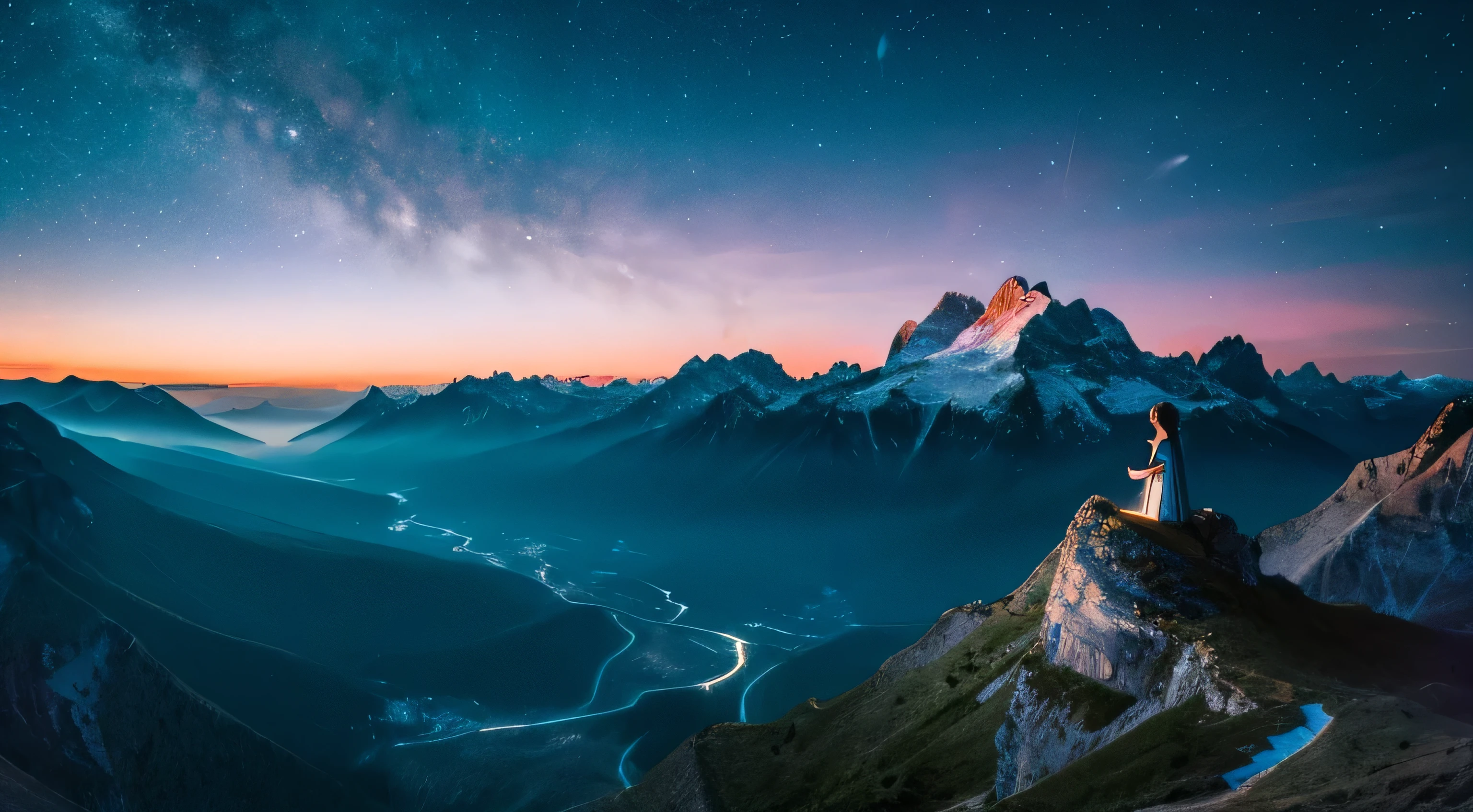 night sky, mountains and sea