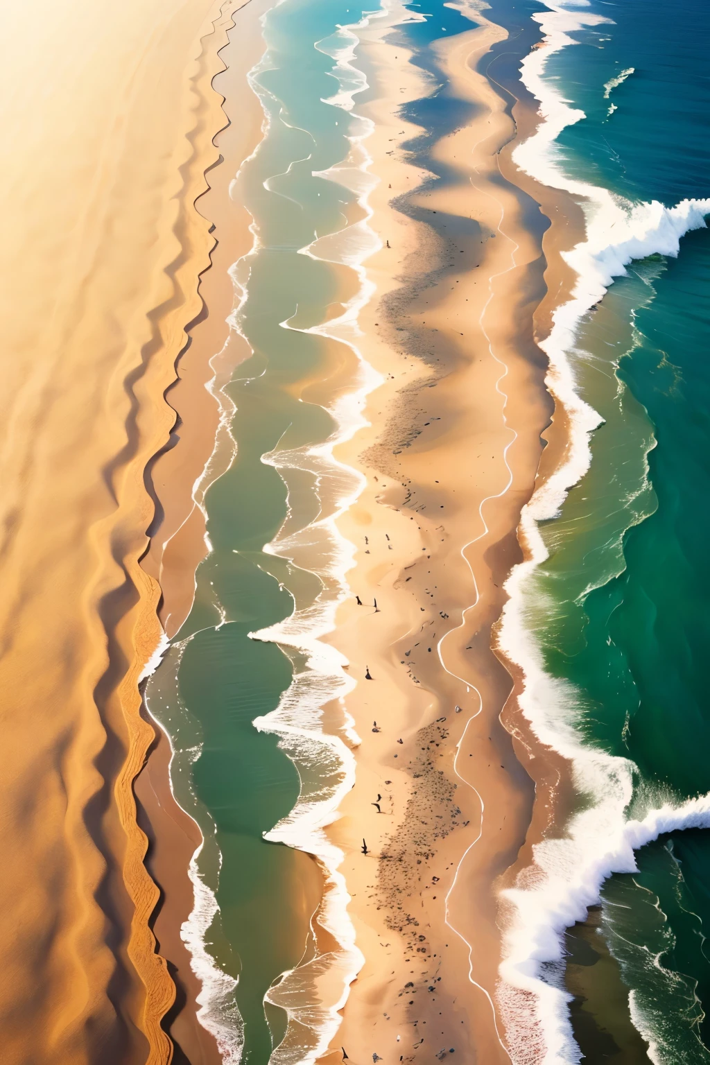 superb sunrise, mer, plage de sable fin, vagues, livre avec couverture bleue enfoui dans le sable, focus sur le livre, Bird's-eye view, HD, illustration haute qualité