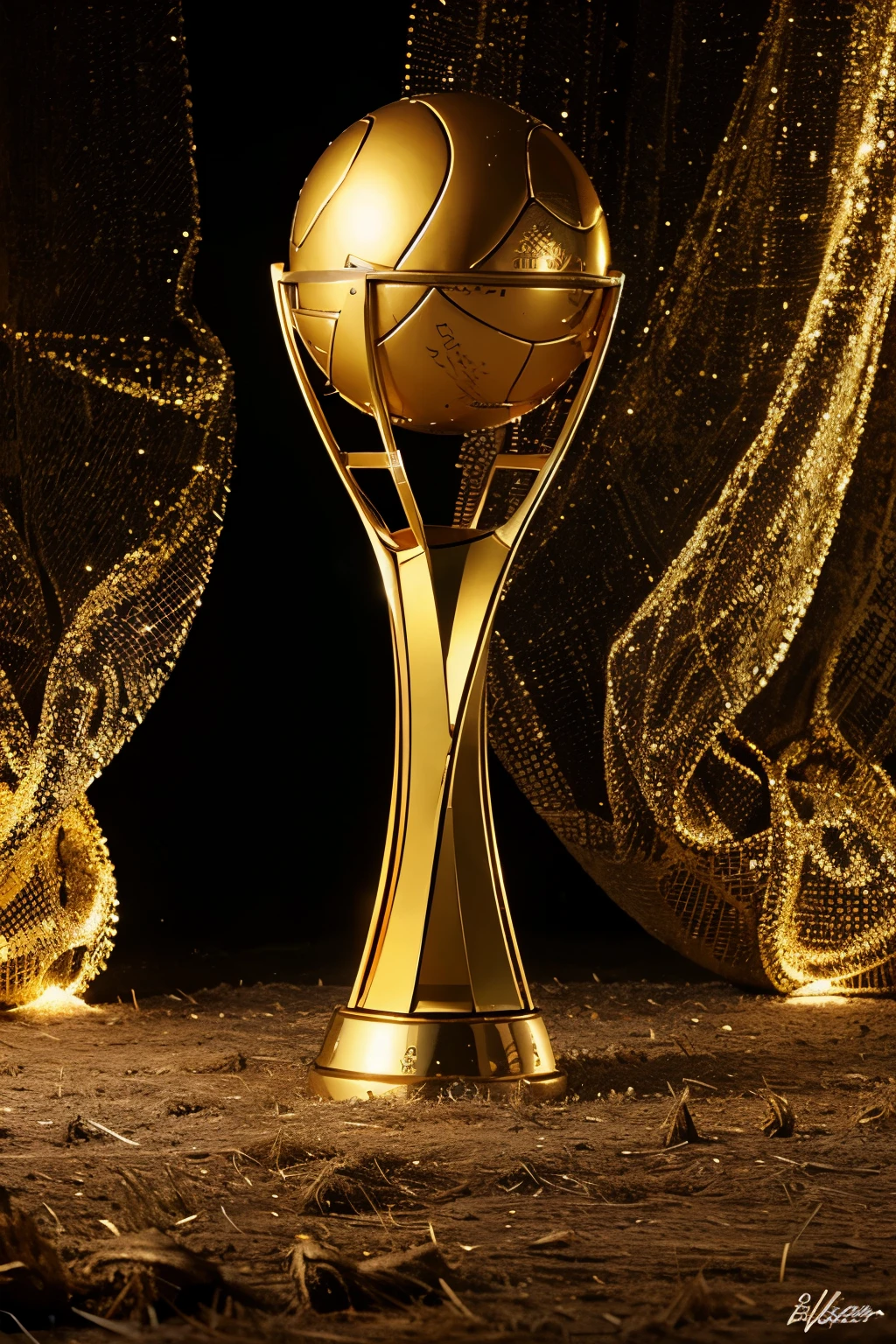 create a background image representing the 2002 World Cup, with very modern golden colors, a football atmosphere