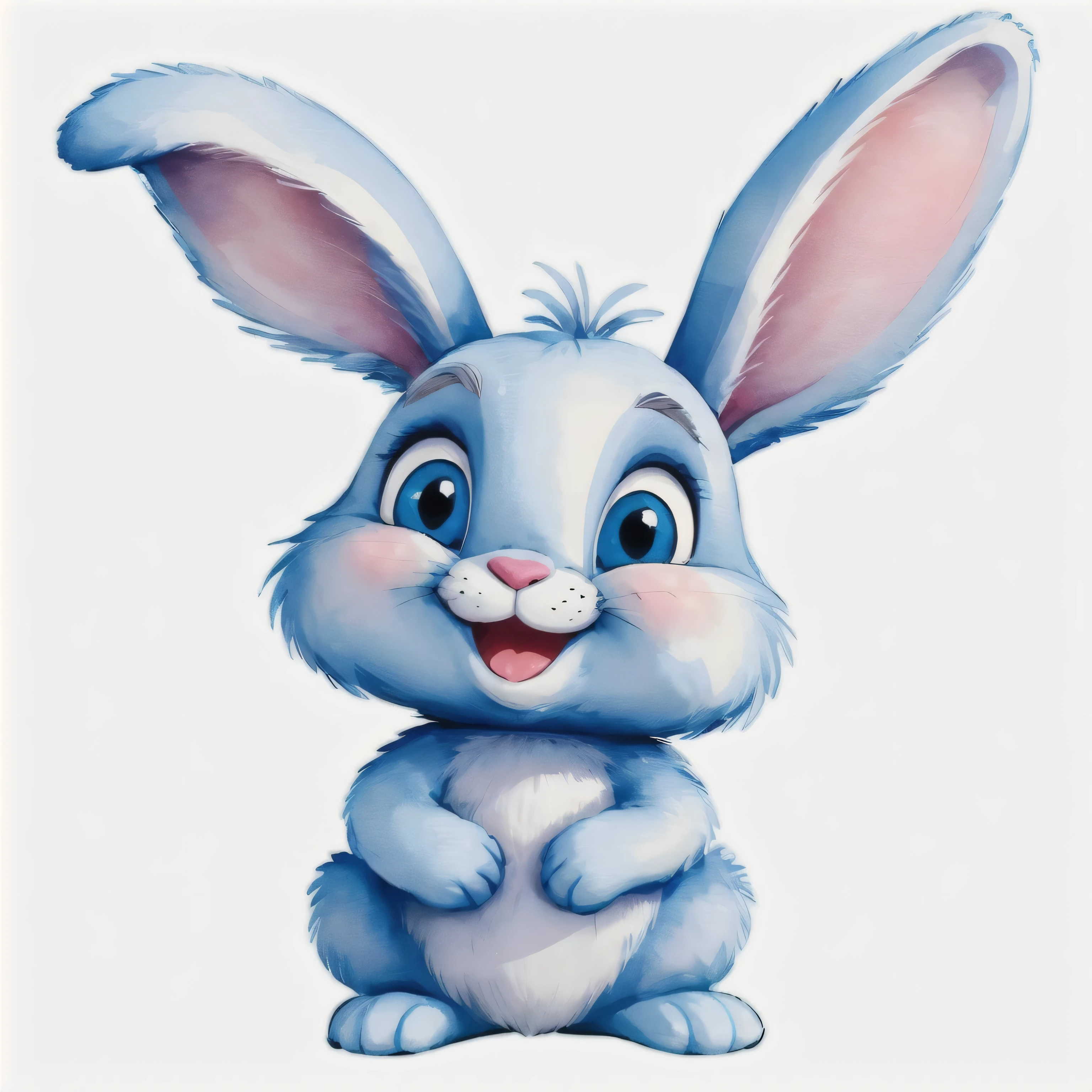 cartoon blue bunny with big ears and a smile, cute anthropomorphic bunny, bunny, rabbit_bunny, anthropomorphic rabbit, rabbit, rabbt_character, judy hopps, with bunny rabbit ears, with long floppy rabbit ears, with big rabbit ears, rabbit ears, hd illustration, funny, playboy bunny, drooping rabbity ears