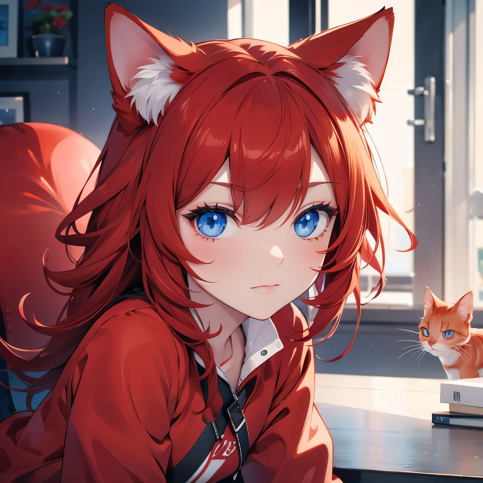 Red cat with blue eyes