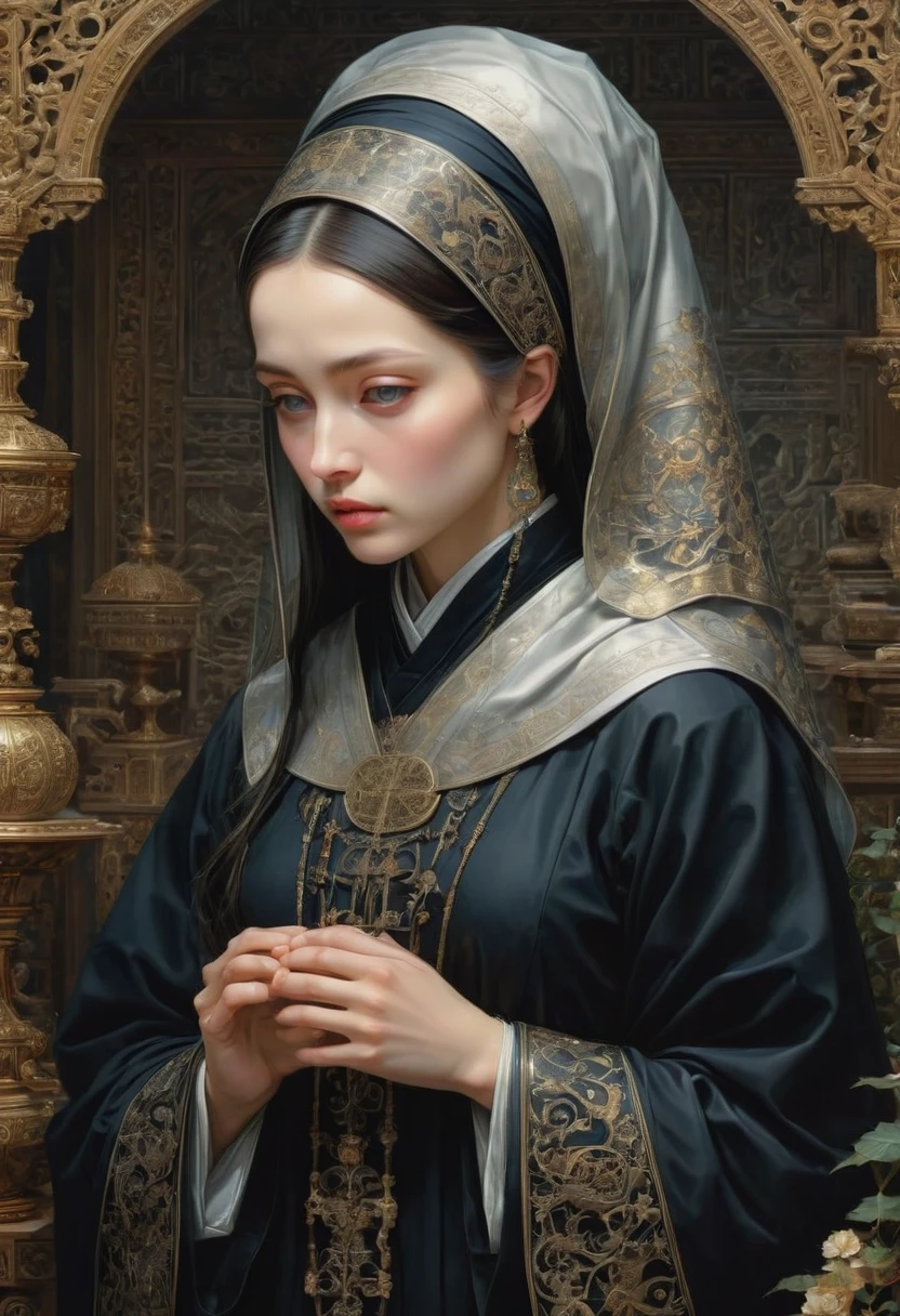 Nun, by Zhe School, best quality, masterpiece, very aesthetic, perfect composition, intricate details, ultra-detailed