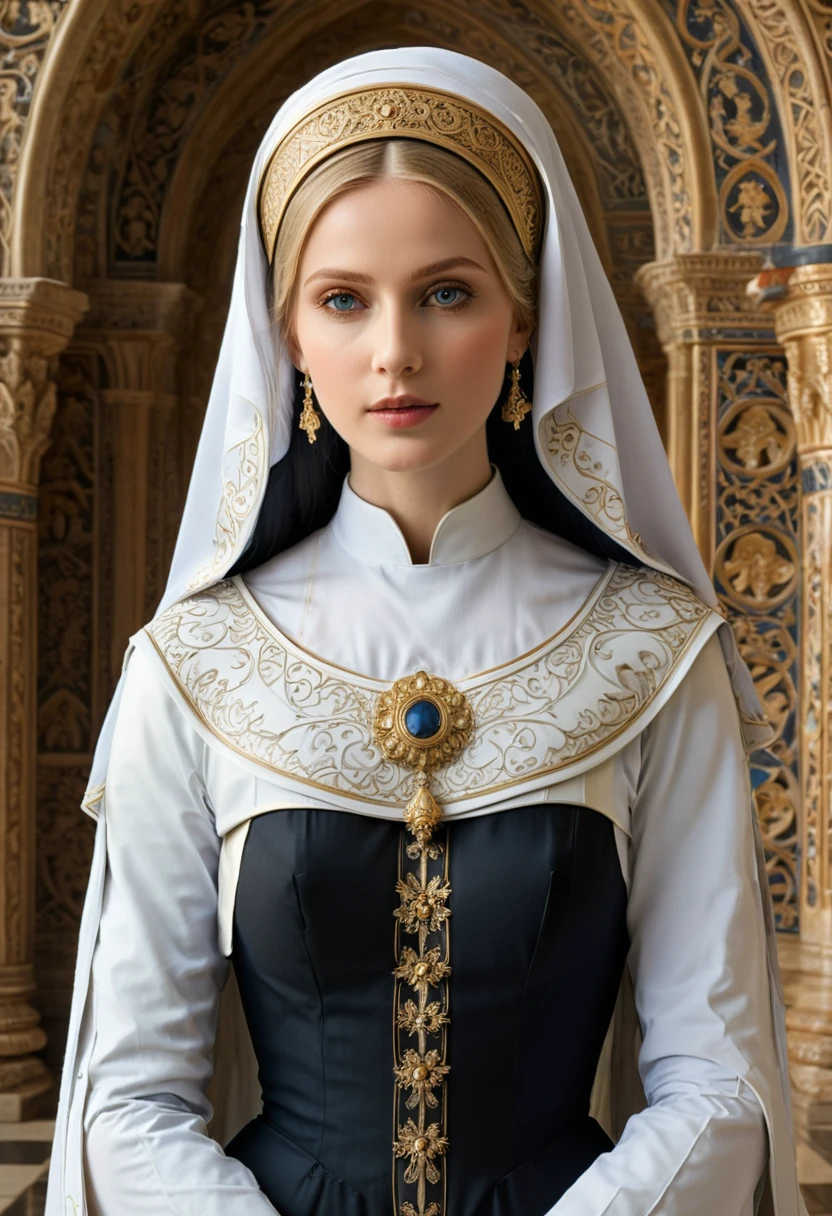 Nun, abbey, (masterpiece, best quality, Professional, perfect composition, very aesthetic, absurdres, ultra-detailed, intricate details:1.3)