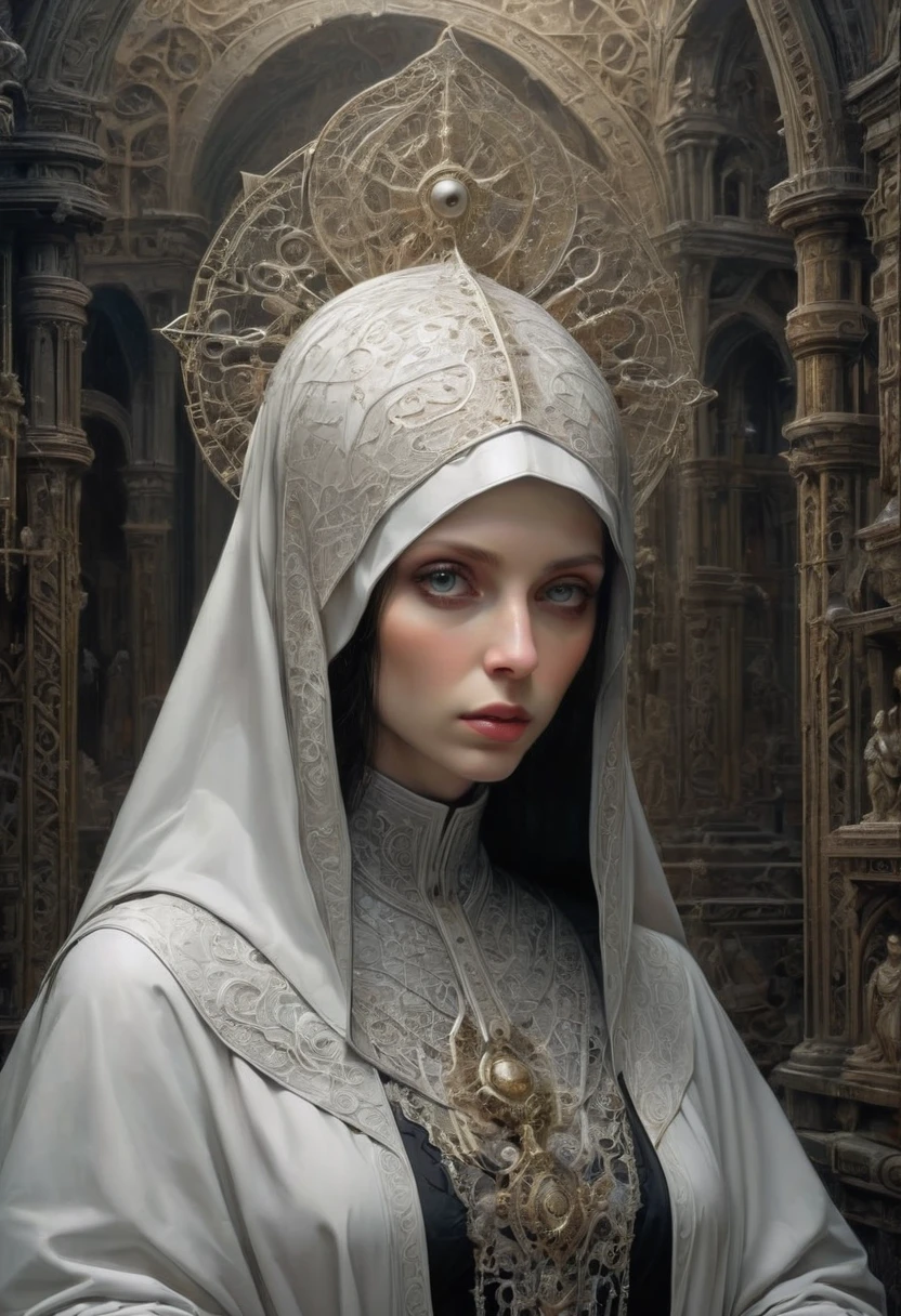 Nun, by Serge Birault, best quality, masterpiece, very aesthetic, perfect composition, intricate details, ultra-detailed