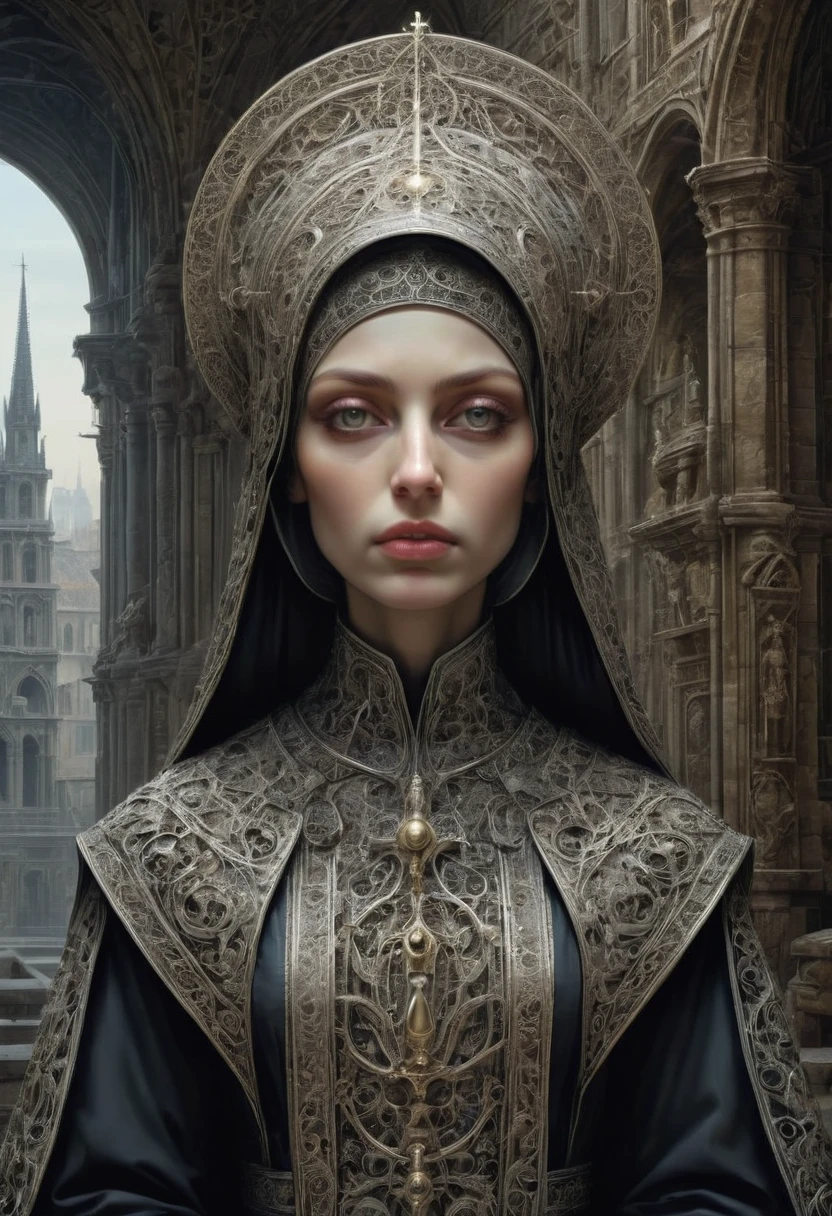 Nun, by Serge Birault, best quality, masterpiece, very aesthetic, perfect composition, intricate details, ultra-detailed