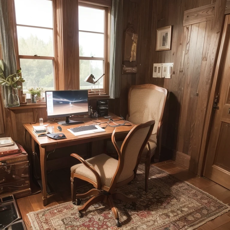(((full medium shot))), (Masterpiece, photorealistic, photorealism, best quality, ultra-detailed:1.3), (nice hands, perfect hands), official art, cinematic light, (1girl:1.3), adult, long dark brown hair, golden eyes, bedroom, game room, comfortable, dark walls, RGB lights, quiet, window, night view, keyboard, pc, mouse, laptop, mattress, headset, speakers, stickers, soda drinks.