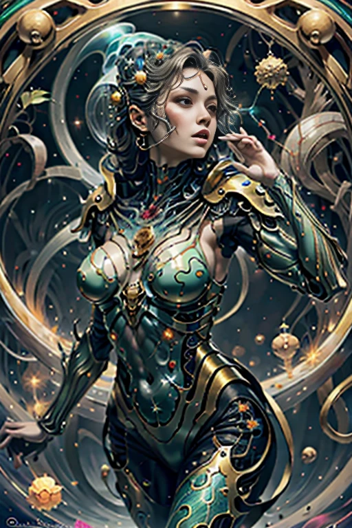 best quality,4k,8k,highres,masterpiece:1.2,ultra-detailed,realistic:1.37,HDR,UHD,studio lighting,ultra-fine painting,sharp focus,physically-based rendering,extreme detail description,professional,art nouveau,tarot card style,dynamic angle, high octane action,dynamic pose, joy expression, beautiful alien female,creatures from outer space, (1 alien female casting a healing spell:1.5), green energy lines, fractalized,(wearing a biological exoskeleton),alien flora,(spectacular bioluminescent fungi background),vivid colors,orange hues,trending on cgsociety,landscape,horror,sci-fi,concept artists,bright and vibrant colors,dreamy lighting