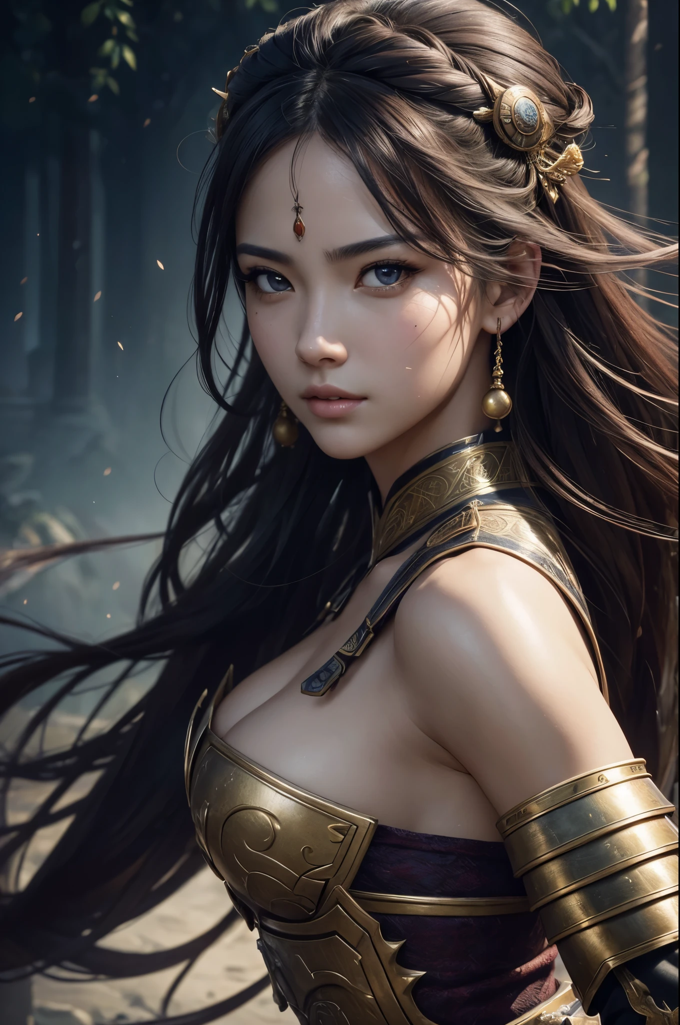 8K,Female warrior on the battlefield,Japanese samurai armor,Super beautiful(like the real thing),perfect face,Perfect hand shape,Charm,Volume measurement,Body balance,ultra high resolution,super realistic skin,Digital single-lens reflex camera, soft lighting, high quality, highly detailed face, highly detailed eyes, highly detailed skin, skin, Scattered beneath the surface, highly detailed face, highly detailed eyes, beautiful expression, lip whole, detailed background, Depth of the bounds written, small breasts、volume lighting, sharp focus, absurd, realistic proportions, excellent anatomy, (realistic, 超realistic:1.4), 16K HDR, dawn,small breastsA 高解像度,super realistic skin,super beautiful expression,fantasy art,character art,dynamic pose,