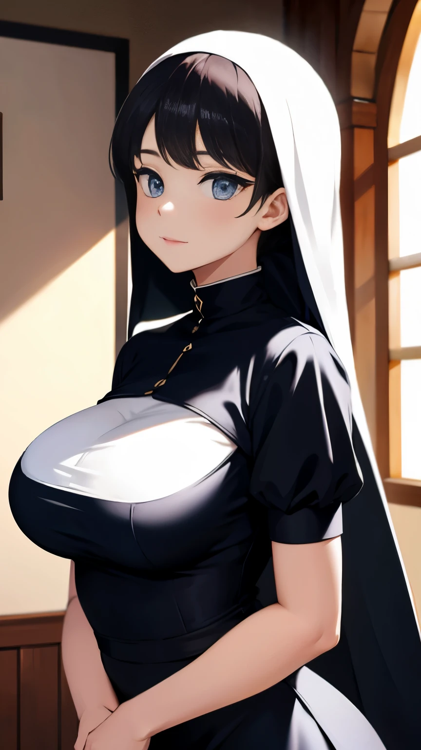 Beautiful girl busty nun wearing monastic clothes