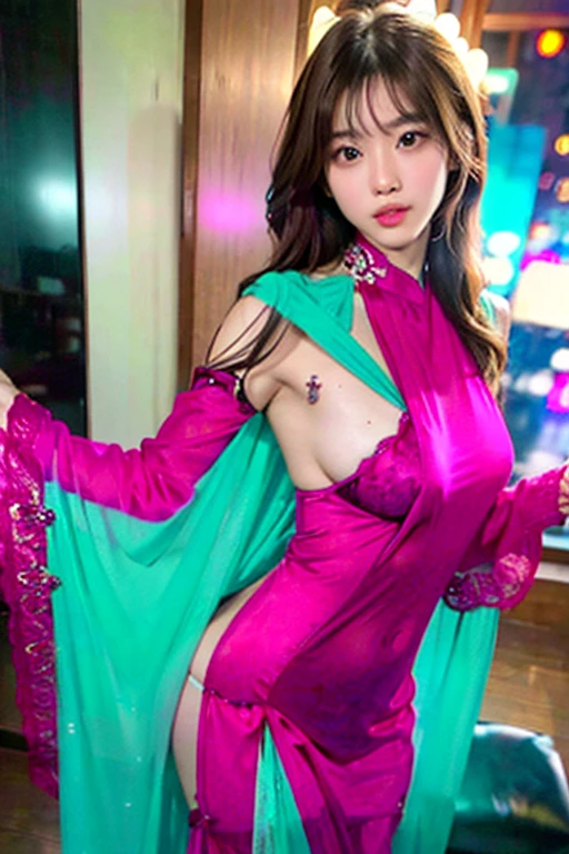 ((best quality)), ((ultra res)), , (intricate details), perfect face, make up:1.5, light on face, full body waist up pose , pose 1.4 to camera ,various shot angle , sexy lingerie , facing front to camera , sexy seductive confident look, dark blonde messy long hair , , onlyfans actress , instagram sexy model, inside a night club vip corner, night time, korean malay mixed 33 yo sexy super model woman