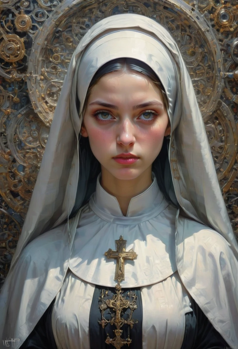 cute Nun, by Wadim Kashin, best quality, masterpiece, very aesthetic, perfect composition, intricate details, ultra-detailed