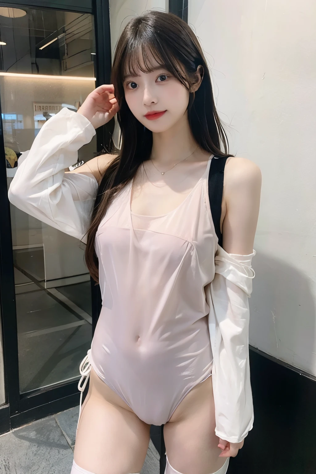 Young woman wearing a transparent swimsuit