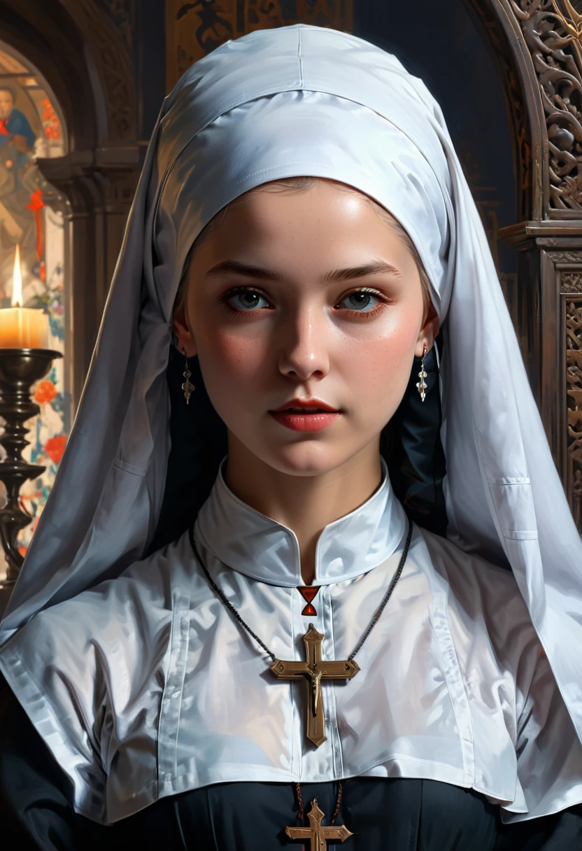 young Nun, by wlop, (masterpiece, best quality, Professional, perfect composition, very aesthetic, absurdres, ultra-detailed, intricate details:1.3)