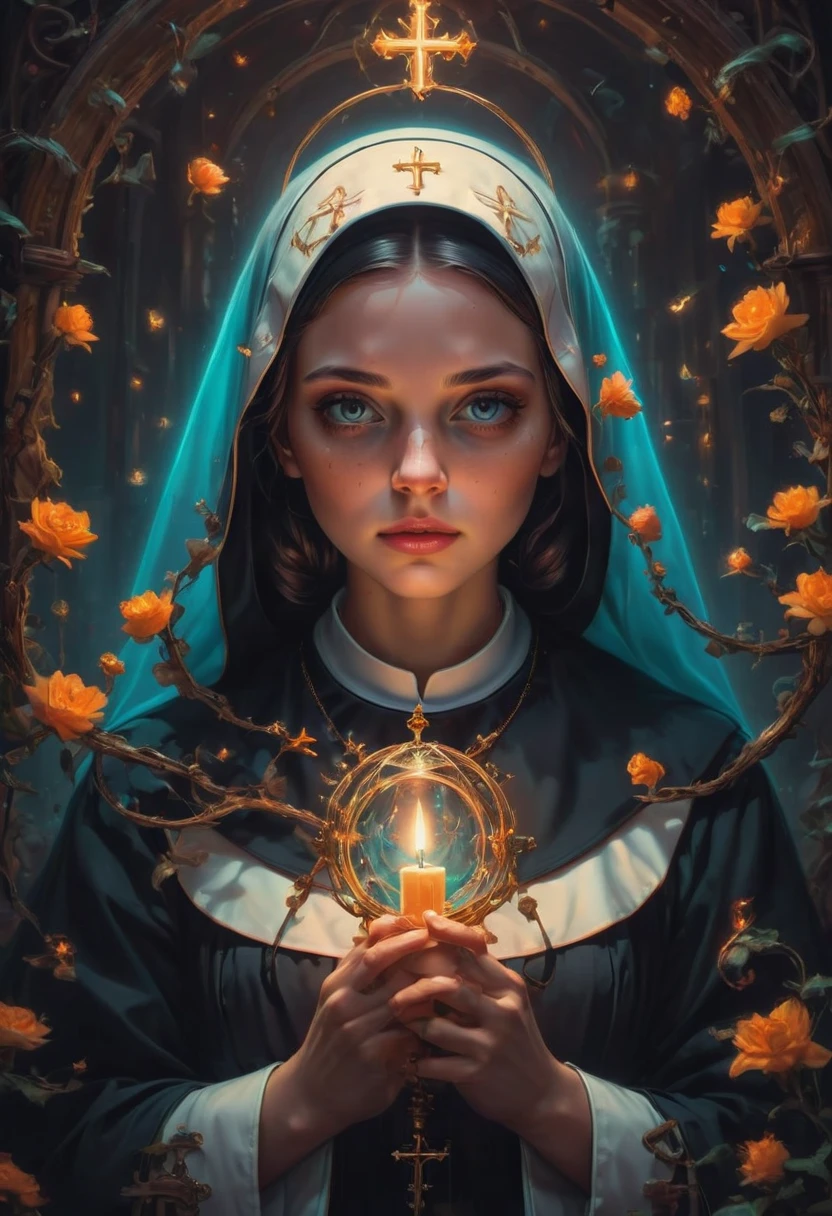 cute Nun, by Brandon Woelfel and Peter Mohrbacher, best quality, masterpiece, very aesthetic, perfect composition, intricate details, ultra-detailed
