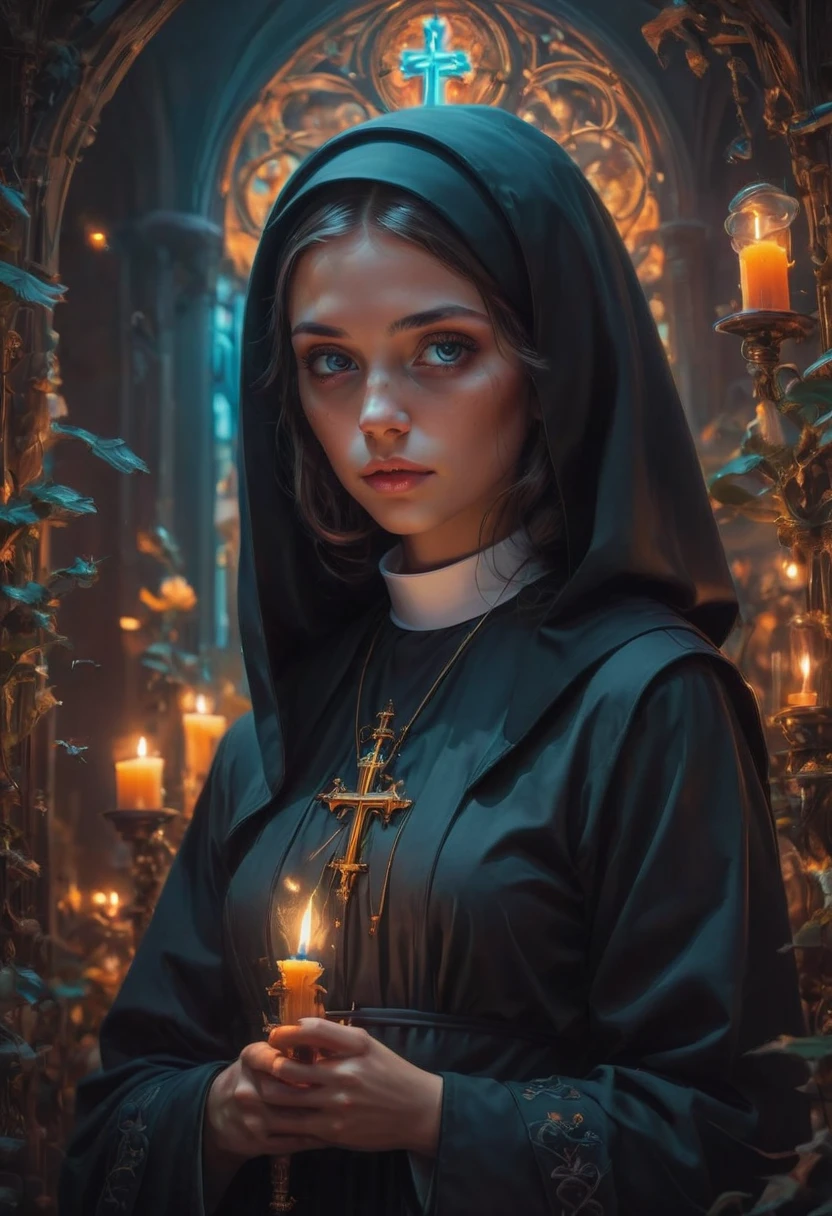 cute Nun, by Brandon Woelfel and Peter Mohrbacher, best quality, masterpiece, very aesthetic, perfect composition, intricate details, ultra-detailed