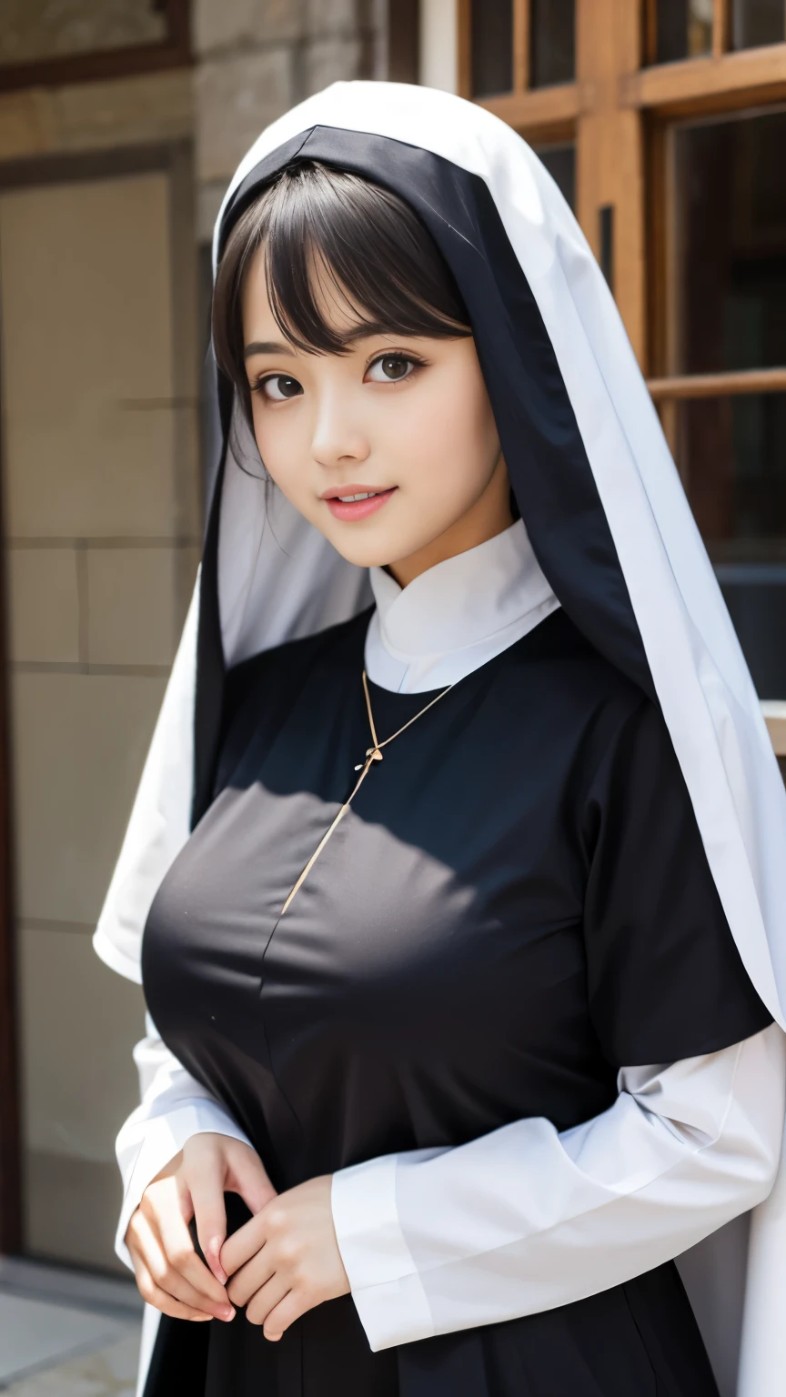 Beautiful girl busty nun wearing monastic clothes