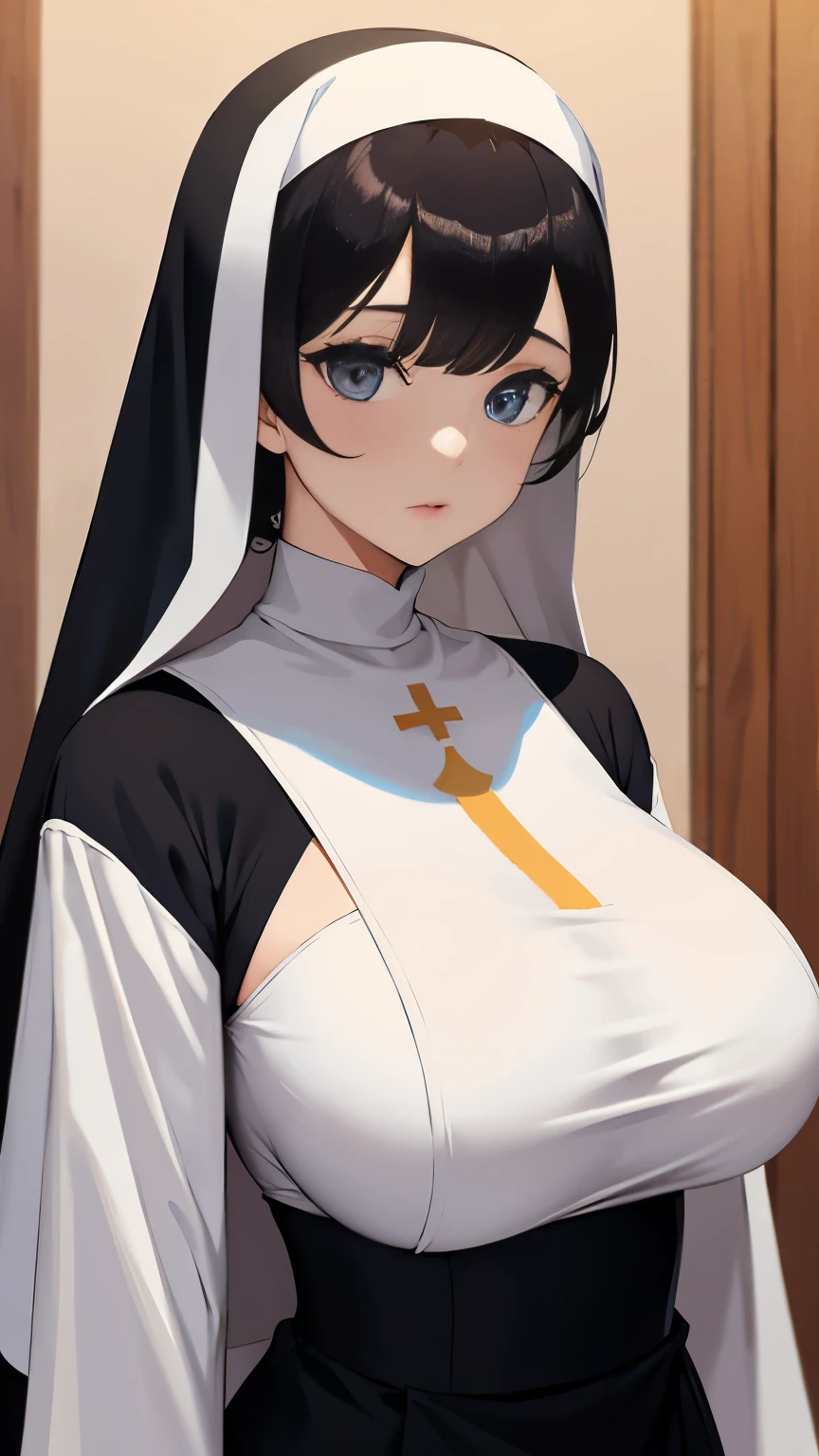 Beautiful girl busty nun wearing monastic clothes