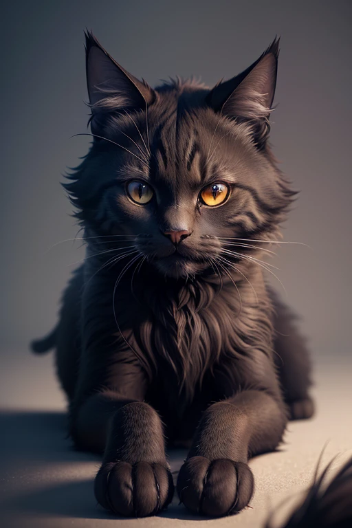 a cg rendering of a cat, animal, sinister, dark, magic, no_humans, beautiful fur, four legs,glow, 4k, (Delicate images), (Highly detailed), (high resolution), (Best quality), (masterpiece)