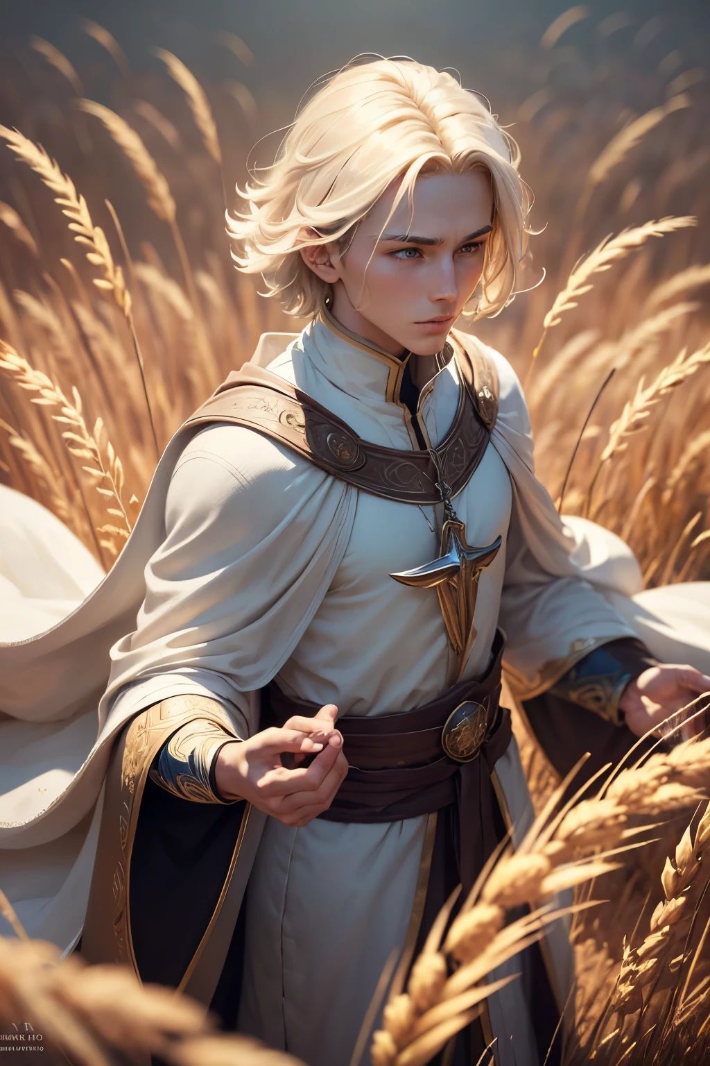((Best quality)), ((masterpiece)), ((realistic cartoon)), ((perfect character)):Dynamic pose,blonde short hair,Young agile acolyte,Male,white holy robe,running in a wheat field. The scene is set in a thematically rich environment, filled wheat field, gold vibrant landscape the ambiance. The lighting, crafted with a cinematic touch, emphasizing aura surrounding the agile acolyte.
Every element of this masterpiece is carefully designed to create a sense of realism and immersion. The intricacies of the agile acolyte clothing, the mesmerizing effects of his faith, and the level of detail in his weathered face all contribute to a captivating visual experience. This artwork is presented in stunning UHD resolution, allowing you to appreciate every nuance and intricacy in breathtaking detail.
View from above, scenic, masterpiece,mtg art,magic the gathering art.