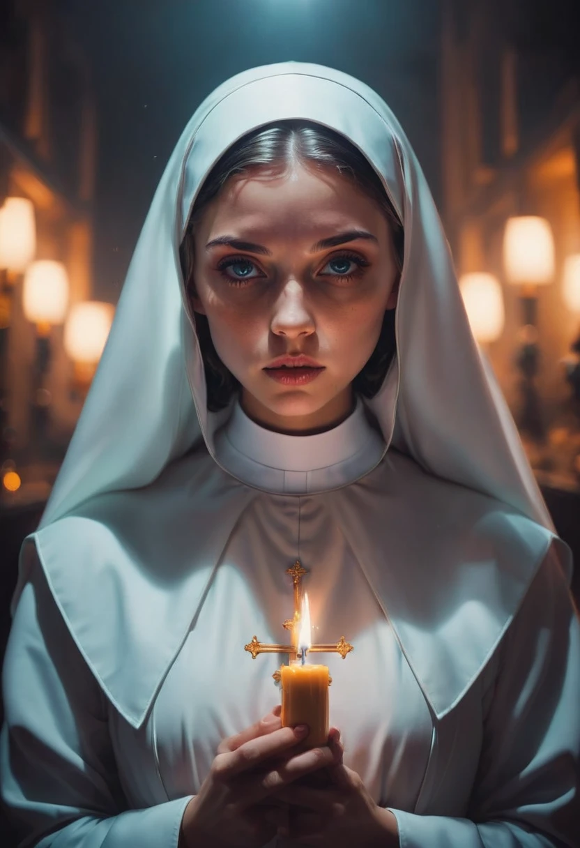 cute Nun, by Brandon Woelfel and Tyler Shields, best quality, masterpiece, very aesthetic, perfect composition, intricate details, ultra-detailed