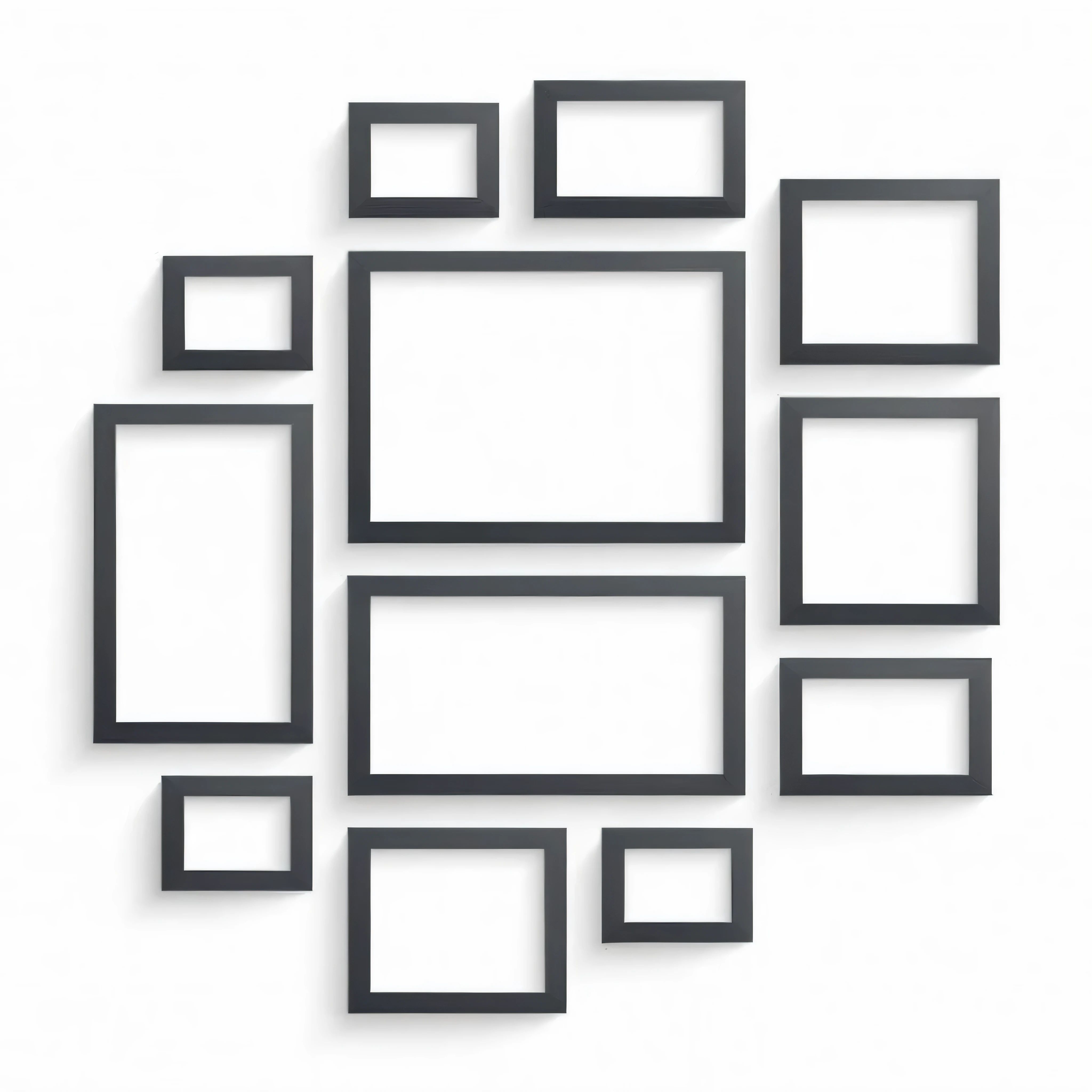 a group of black frames with a white background, square pictureframes, picture frames, rectangles, square shapes, layout frame, minimalistic art, squares, gallery quality, grid arrangement, hd artwork, black squares on 4 corners, beautiful composition, wall ], art piece frame, poster composition, graphic templates, frame around pciture, wall art, simple illustration