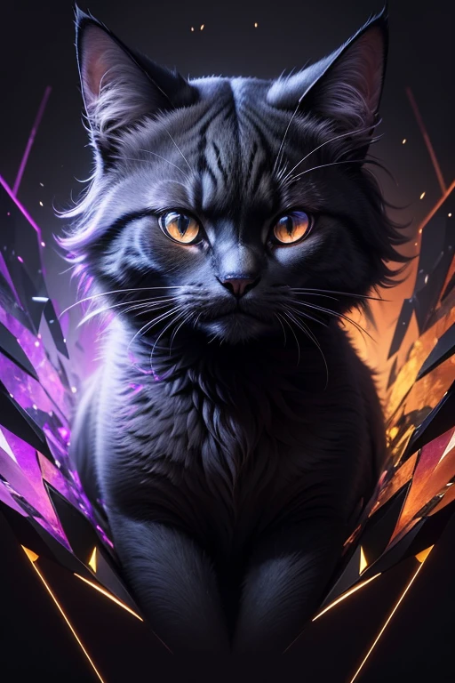 a cg rendering of a cat, animal, sinister, dark, no_humans, beautiful fur, four legs, glow, 4k, posing for a photo, (Abstract art:1.6), (Delicate images), (Highly detailed), (high resolution), (Best quality), (masterpiece)