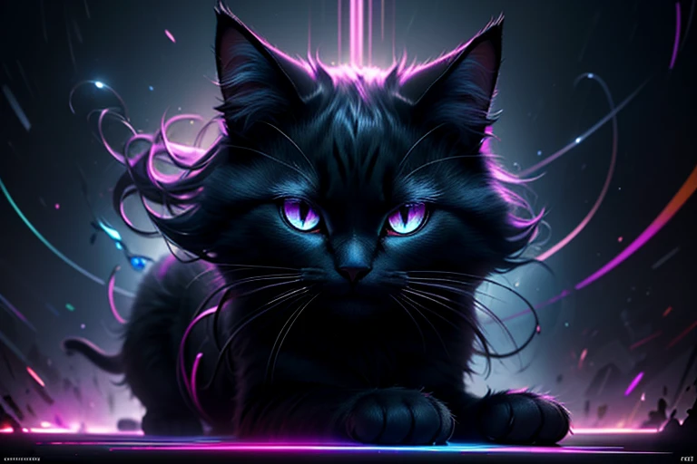 a cg rendering of a cat, animal, sinister, dark, no_humans, beautiful fur, four legs, glow, 4k, posing for a photo, (Abstract art:1.6), (Delicate images), (Highly detailed), (high resolution), (Best quality), (masterpiece)