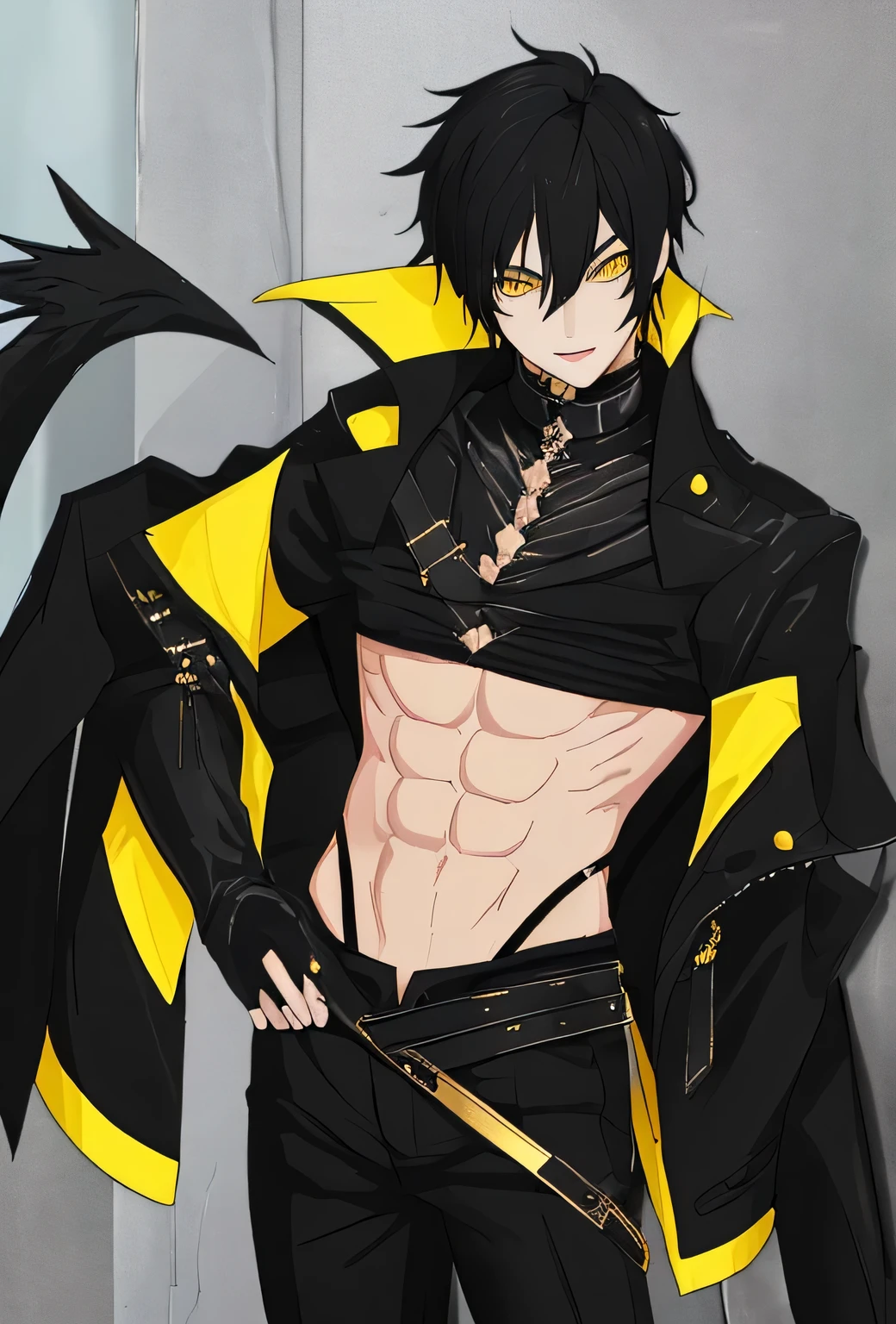 A sexy boy with black hair and yellow eyes