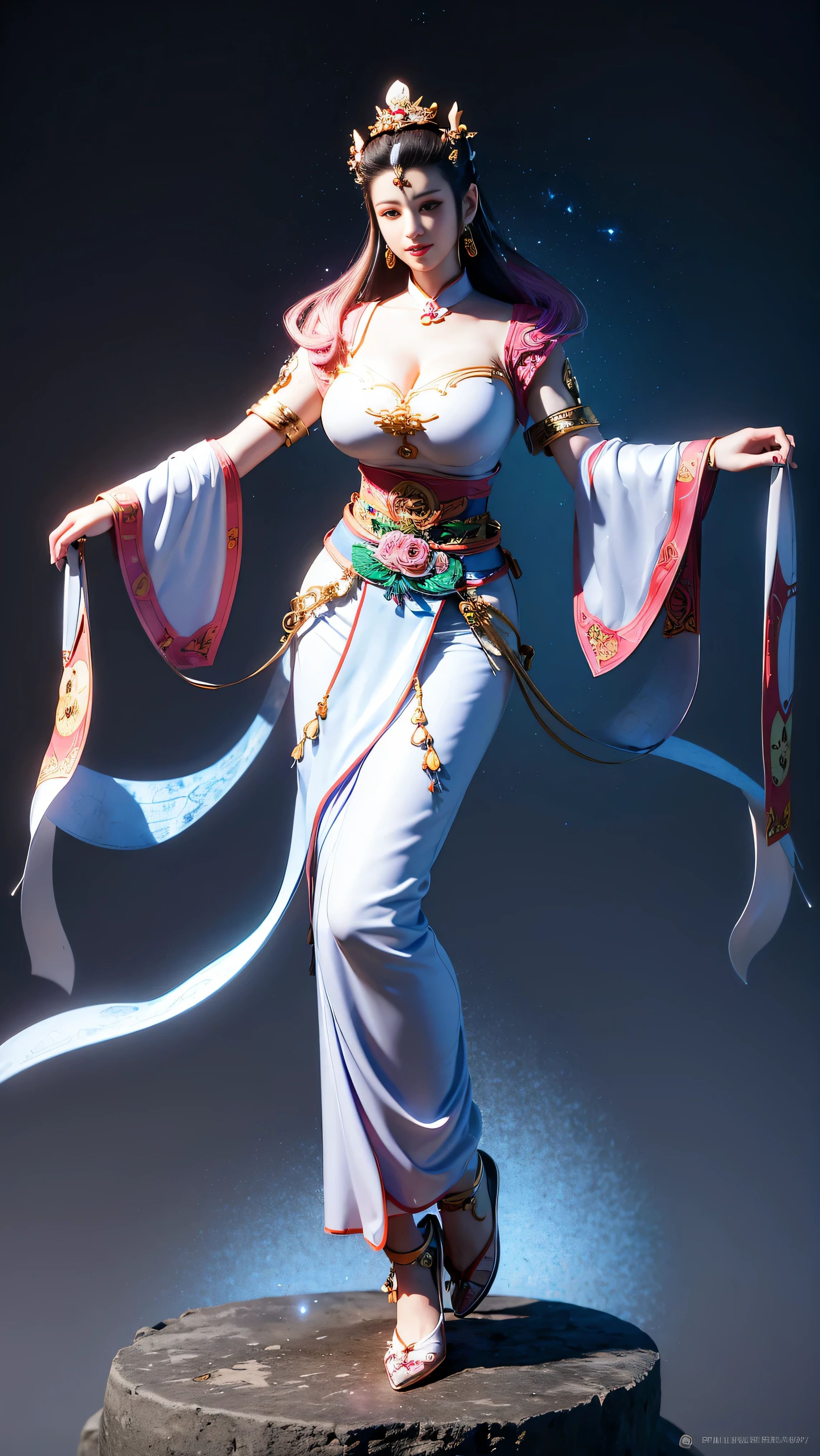 ((Best quality)), ((Masterpiece)), (Details:1.4), 3d, (((Beautiful Guan Yin has perfect ???????????))), HDR ( High dynamic range), ray tracing, NVIDIA RTX, ultra-resolution, realistic details, subsurface scattering, PBR texturing, post-processing, anisotropic filtering A, maximum depth of field, sharpness and contrast, multi-layered textures, albedo and special maps, texture shading, accurate simulation of light-material interaction, perfect proportions, High-quality rendering, two-tone lighting, wide aperture, low ISO, white balance, rule of thirds, 8K RAW files,
