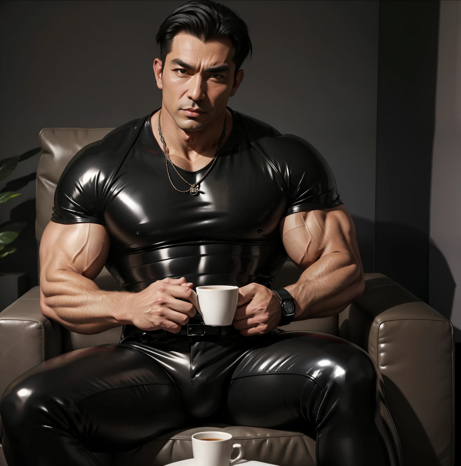 30 years old, daddy,"shiny tight leather trousers man ",Dad sat on sofa,k hd,in the office,"big muscle", gay ,black hair,asia face,masculine,strong man,the boss is,handsome,sex,leather gloves,lecherous dad,look straight ahead,"dad is handsome","gay dad","handsome","raise your hand"
