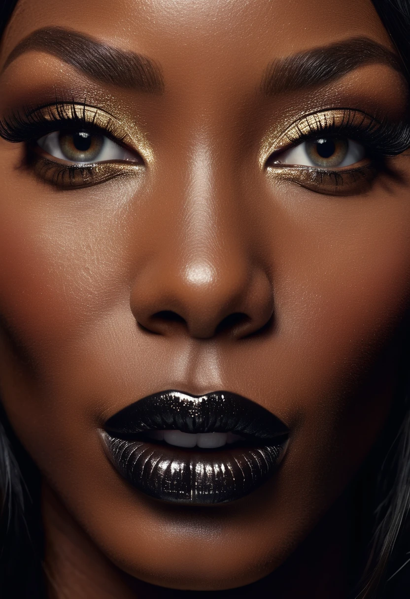 Hyperrealistic close-up photo of Naomi Campbell, chef-d'artwork, best quality, (photorealistic:1.4), portrait photo, pull col roulé noir, nuit dans le salon, au cours de la nuit, Nuit noire, pendant la nuit, cinematic light, belle femme, maigre, seins moyens, cheveux longs noirs, Detailed face, photo prise de loin, age 14