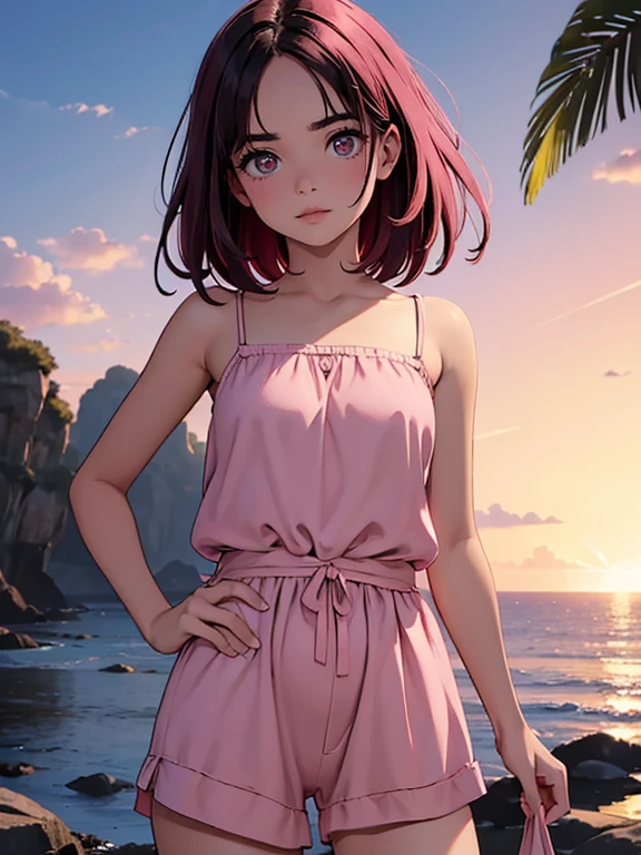 nsfw, pink ruby, pink ruby, cabello corto, PELO NEGRO, cabello rojo, (ojos grises:1.5), ROMPER dress, pantys, capa,tease, ROMPER looking at viewer, ROMPER outdoors, ROMPER (obra maestra:1.2), Mejor calidad, high resolution, fondo de pantalla de unidad 8k, (illustration:0.8), (hermosos ojos detallados:1.6), cara extremadamente detallada, perfect lighting, cg extremadamente detallado, (manos perfectas, perfect anatomy),