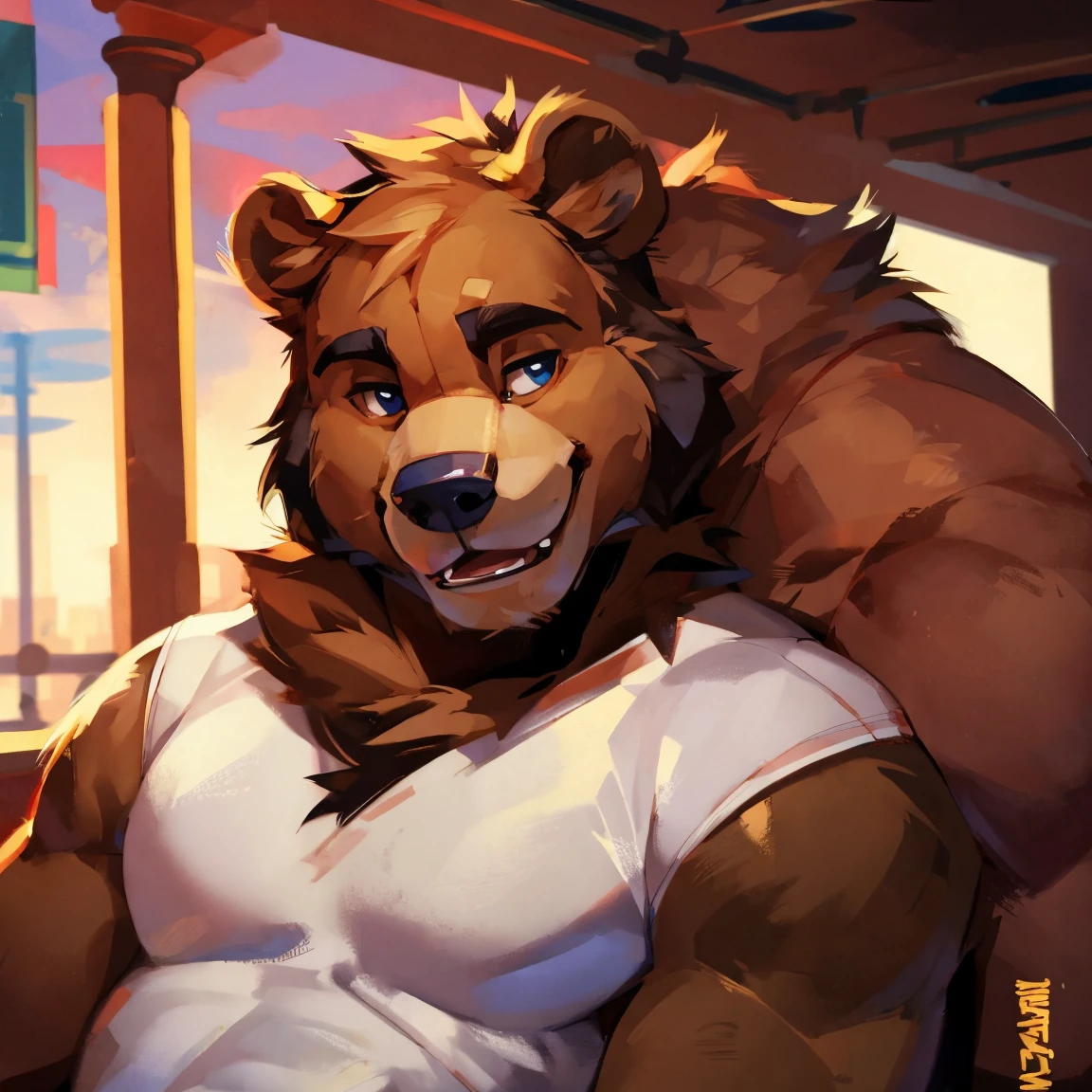 anthro, brown bear, body, white shirt, By mystikfox61