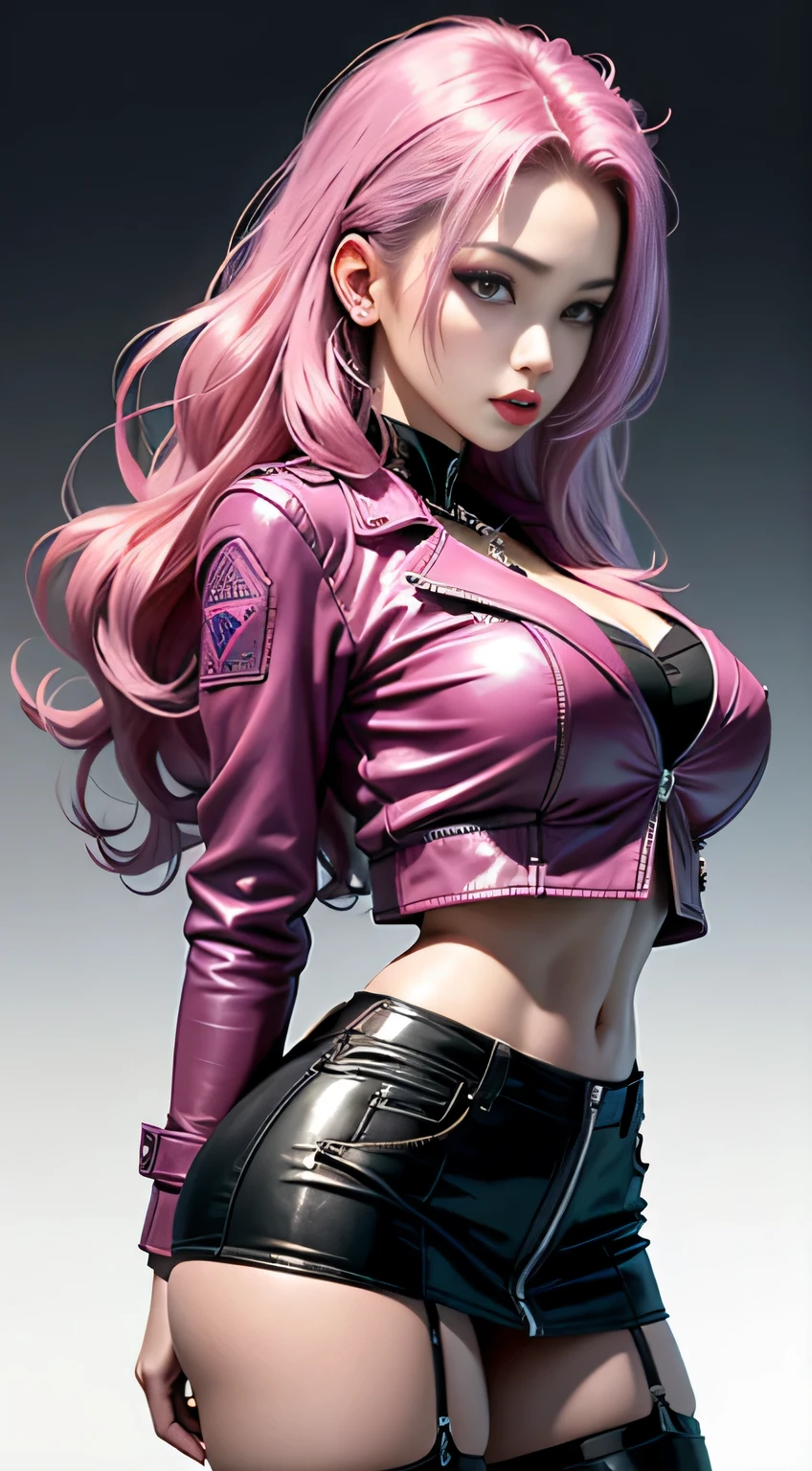 Erotic Girls　leather jackets　leather pant　Excellent style　a blond　Pink hair　Purple hair　huge tit　Long　Twin-tailed　poneyTail　a smile