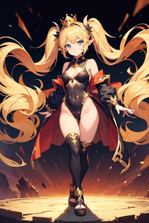 Best Quality、without background、1 little girl、Blonde long hair、Hair is on fire、Angry look、There is momentum、burning dragon horn、burning dragon wings、Leotard、gauntlets、Braided long boots