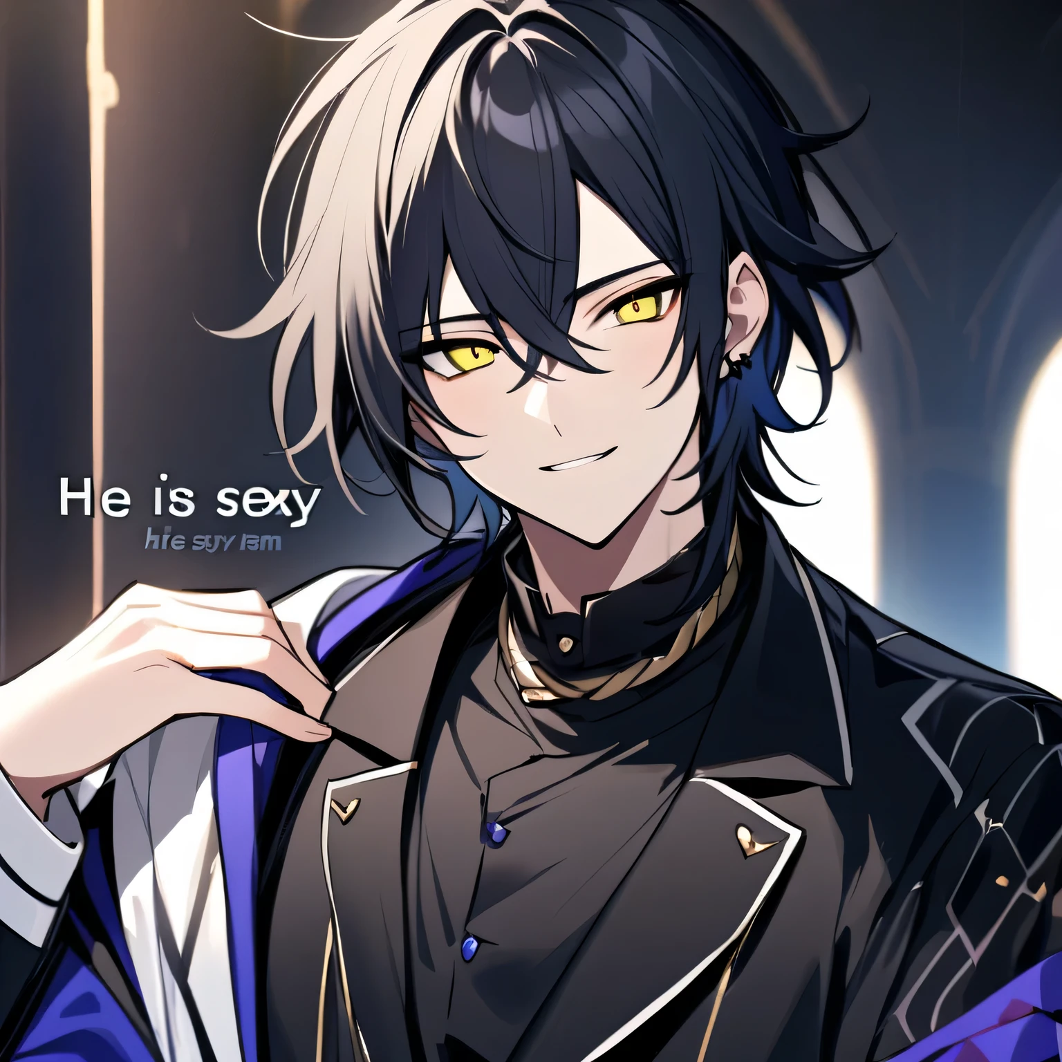 A handsome guy with black hair and yellow eyes , he is so sexy, he say "hi im ren"