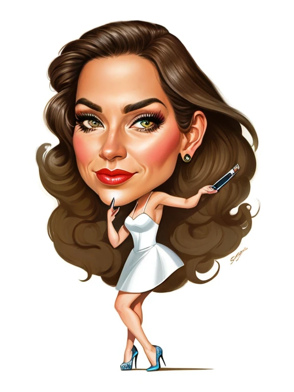 airbrushing, 4k, Babes, a caricature of a woman in a white dress and heels, caricature style, caricature illustration, caricature!!!, caricature, caricature, great resemblance, by Eddie Mendoza, caricature, by Gavin Hamilton, by Tony Sart, looks like Laura Barriales, by Randy Gallegos, by Rodolfo Morales, by Randy Vargas, by Carlos Berlanga