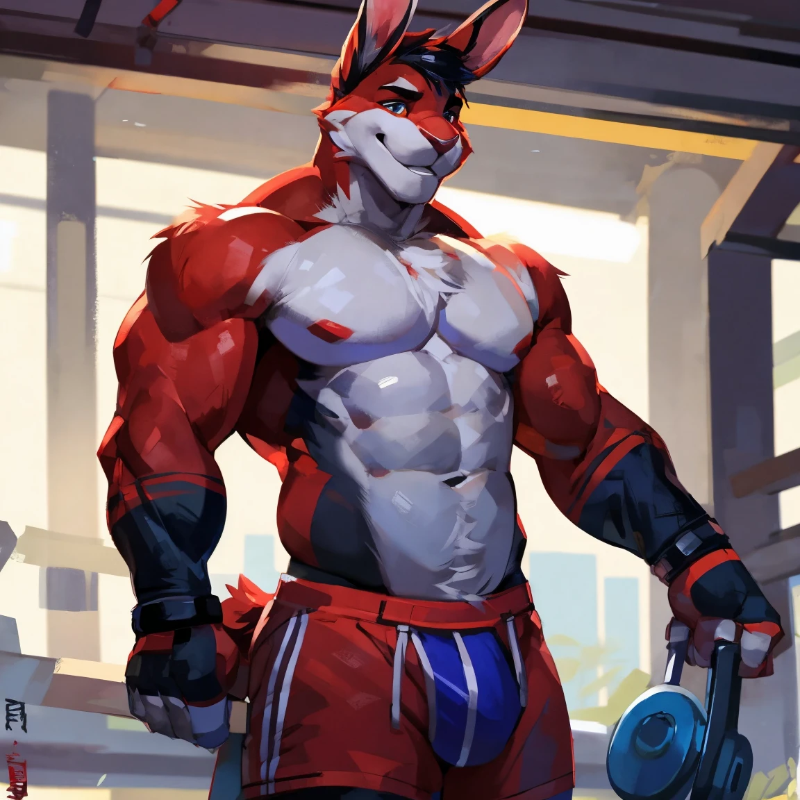 Anthro, tall rabbit, fitness, alone, By mystikfox61