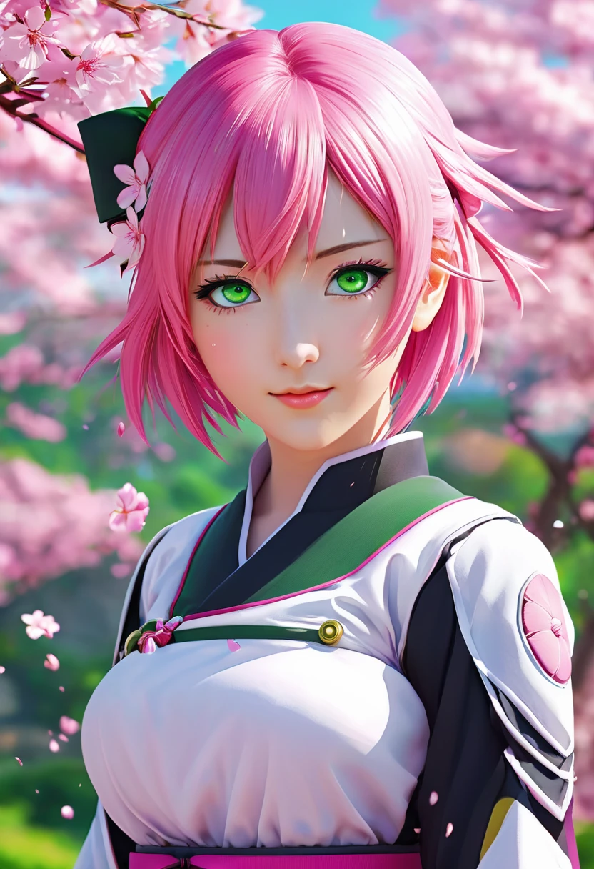 Anime girl with pink hair and green eyes posing for a picture - SeaArt AI