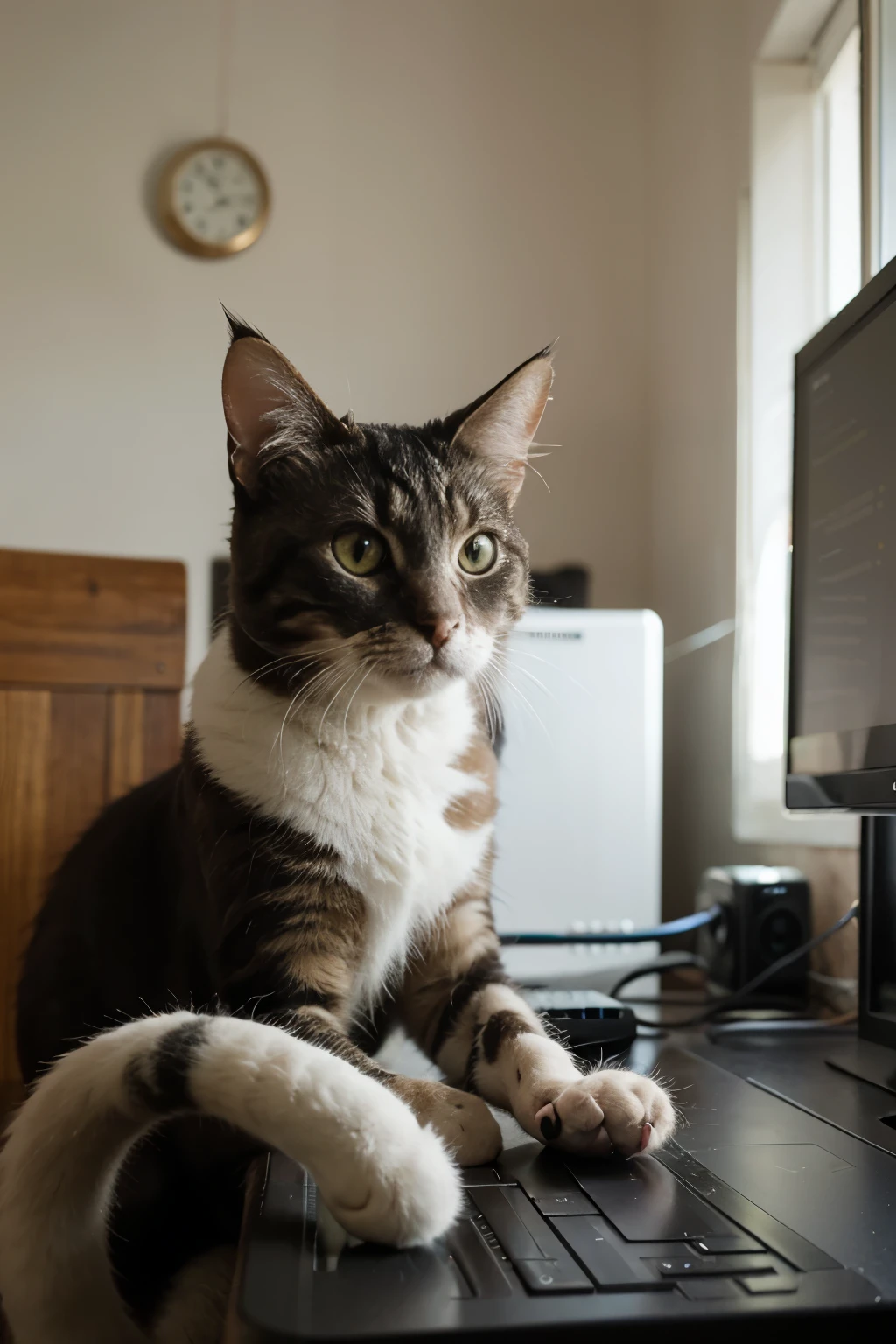 ((best quality)), ((masterpiece)), (detailed), cat working on the computer