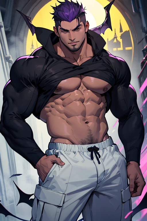 Hot tall muscular male, tall body, sexy body, the man is doing a Jojo pose 