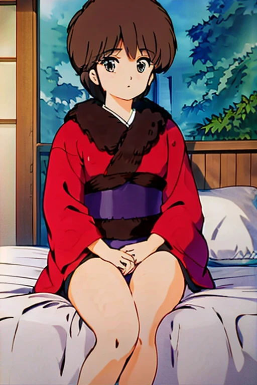 (((on the beds))), (((Kimono))), ((Underwear)), Brown hair, short-hair, The highest image quality, hightquality, high detailing, 超A high resolution, 8K, depth of fields, Cinematography, intricate detailes, Elaborate, meticulous, Magnificent, Maximum Detail, Extreme beauty