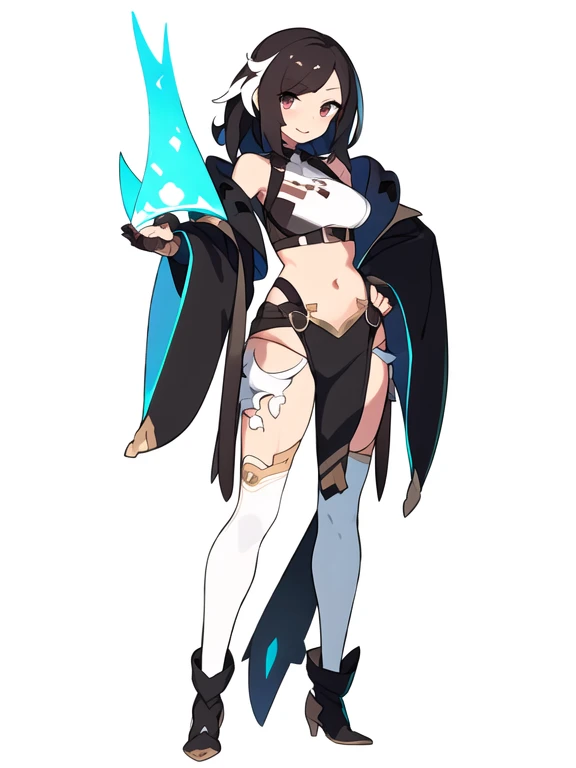 solo, female, crop top, ((( white background))), character focus, fantasy outfit, standing, character design, full body,