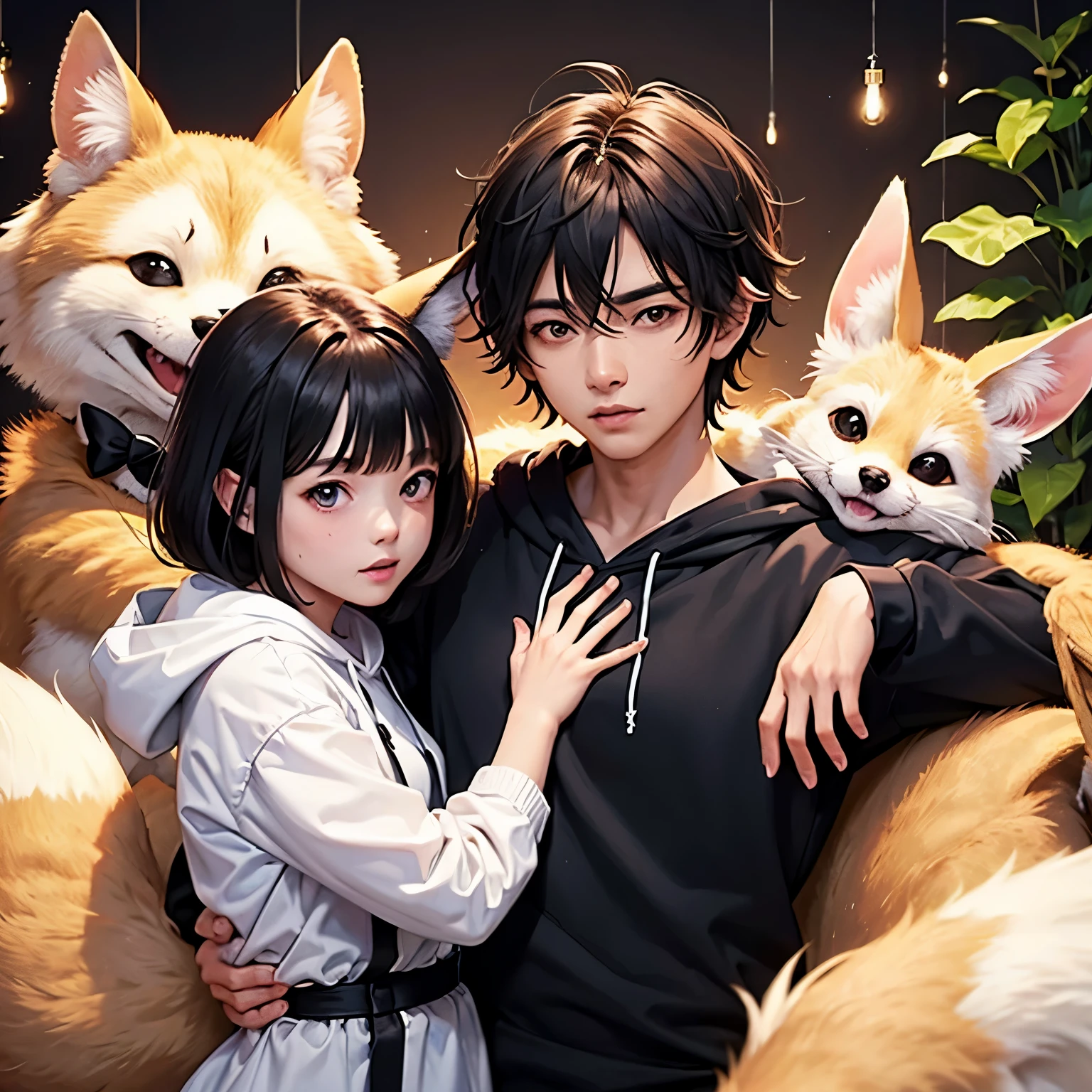 a mixed skinned man laying on a couch with a dog and a cat, , with a huskey dog, cinematic still, with his hyperactive little dog, high quality upload, shot from cinematic, by Jaakko Mattila, portrait shot, taken with sony alpha 9, cinematic film still, # film, detailed portrait shot, cinematic portrait