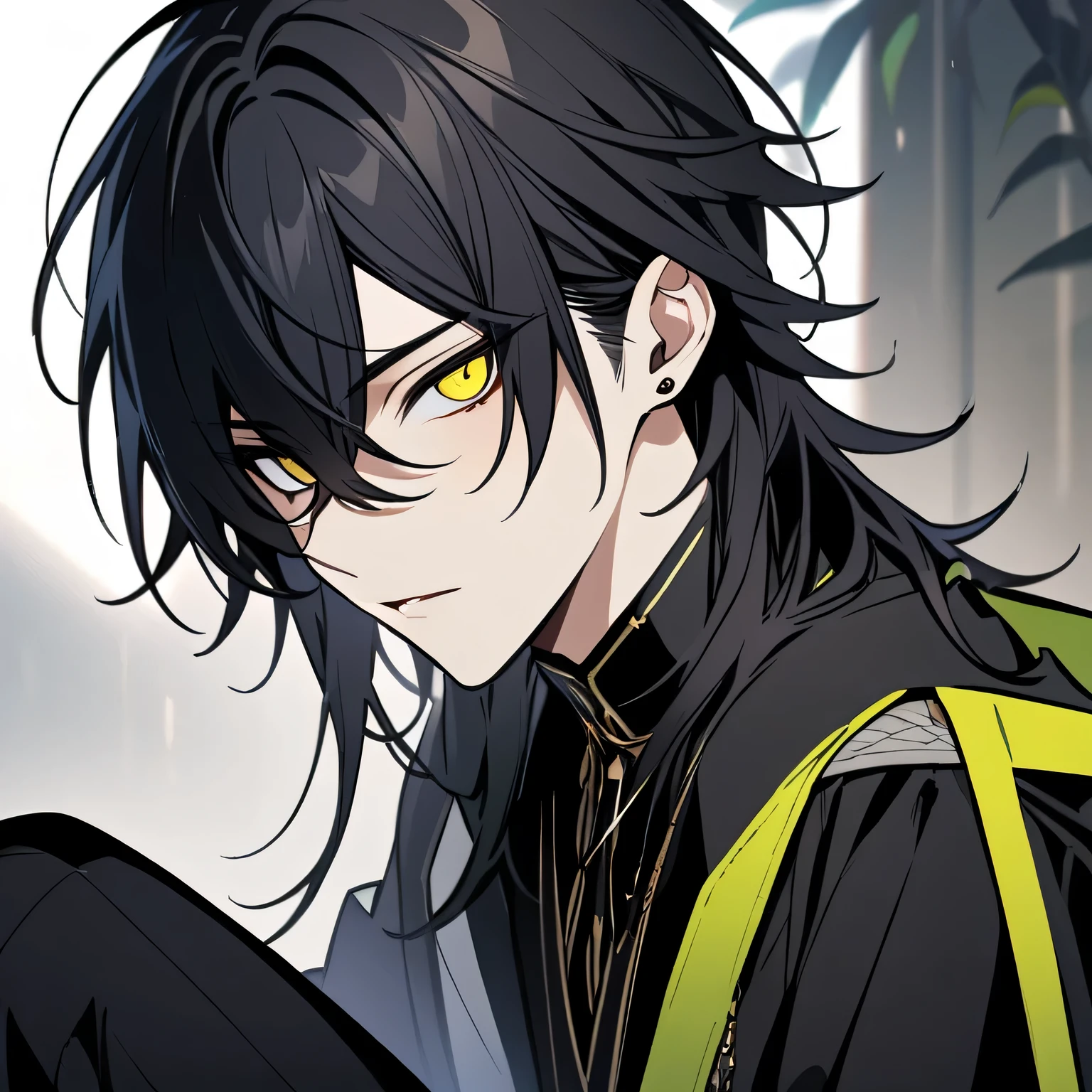 A handsome guy with black hair and yellow eyes , he is so sexy, his name is ren