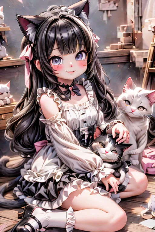 a cat girl smiling, Lolita art style, kawaii, pumps