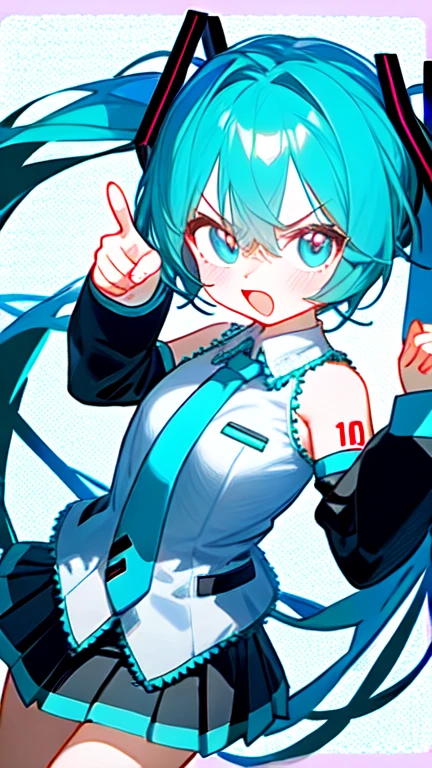 angry Hatsune Miku, pointing at viewer